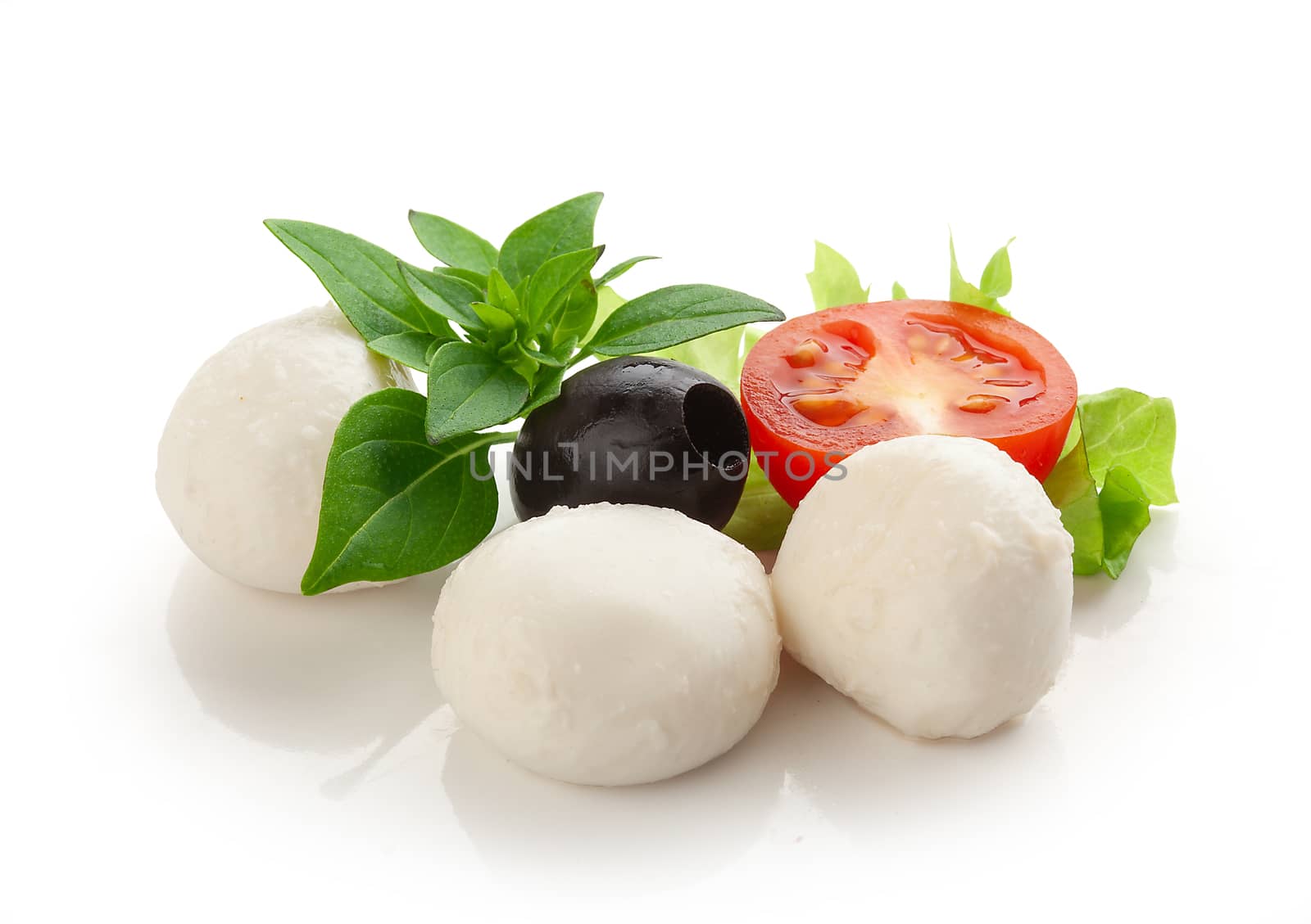 Mozzarella with tomato, black olives and green basil by Angorius