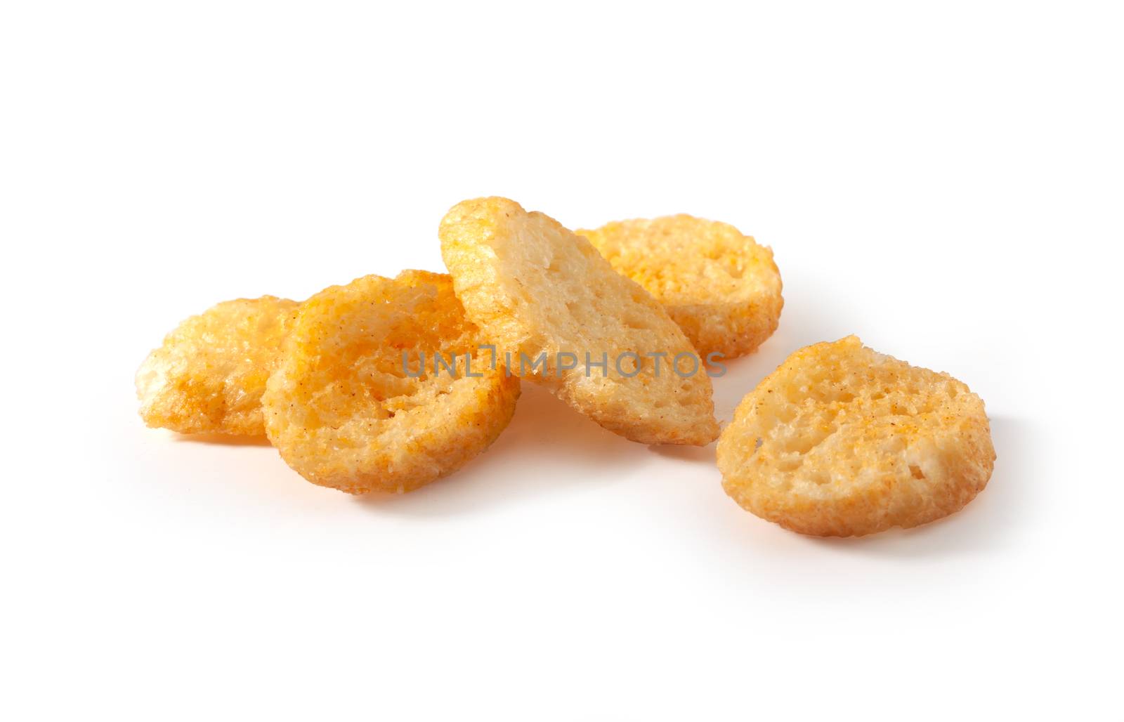 Isolated handful of croutons on the white background