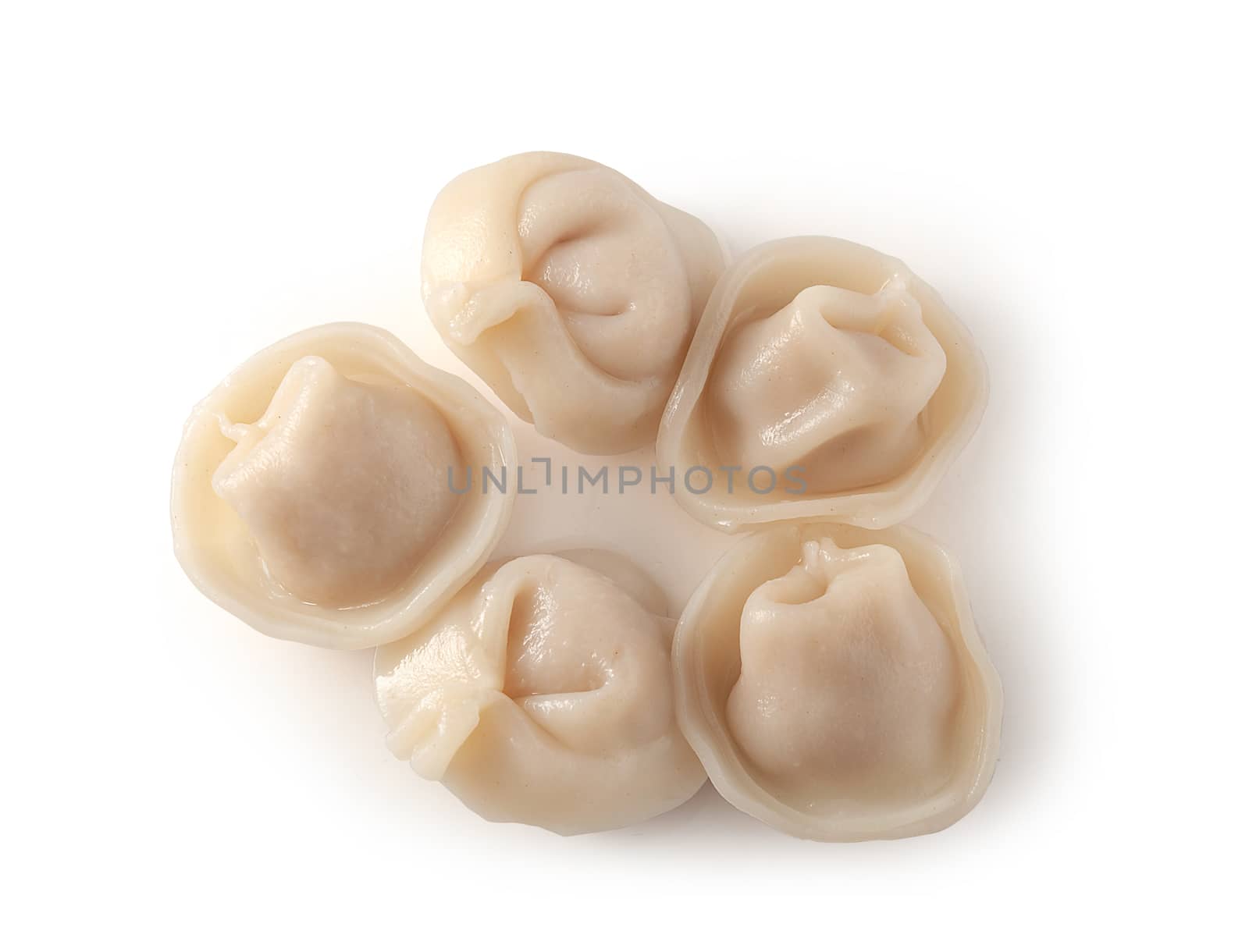 Isolated group of boiled dumplings on the white background