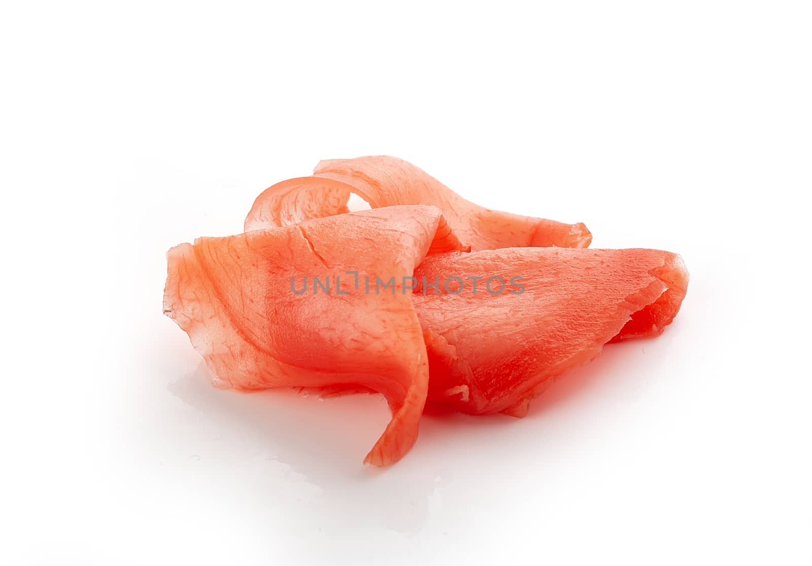 Isolated handul of red pickled ginger on the white