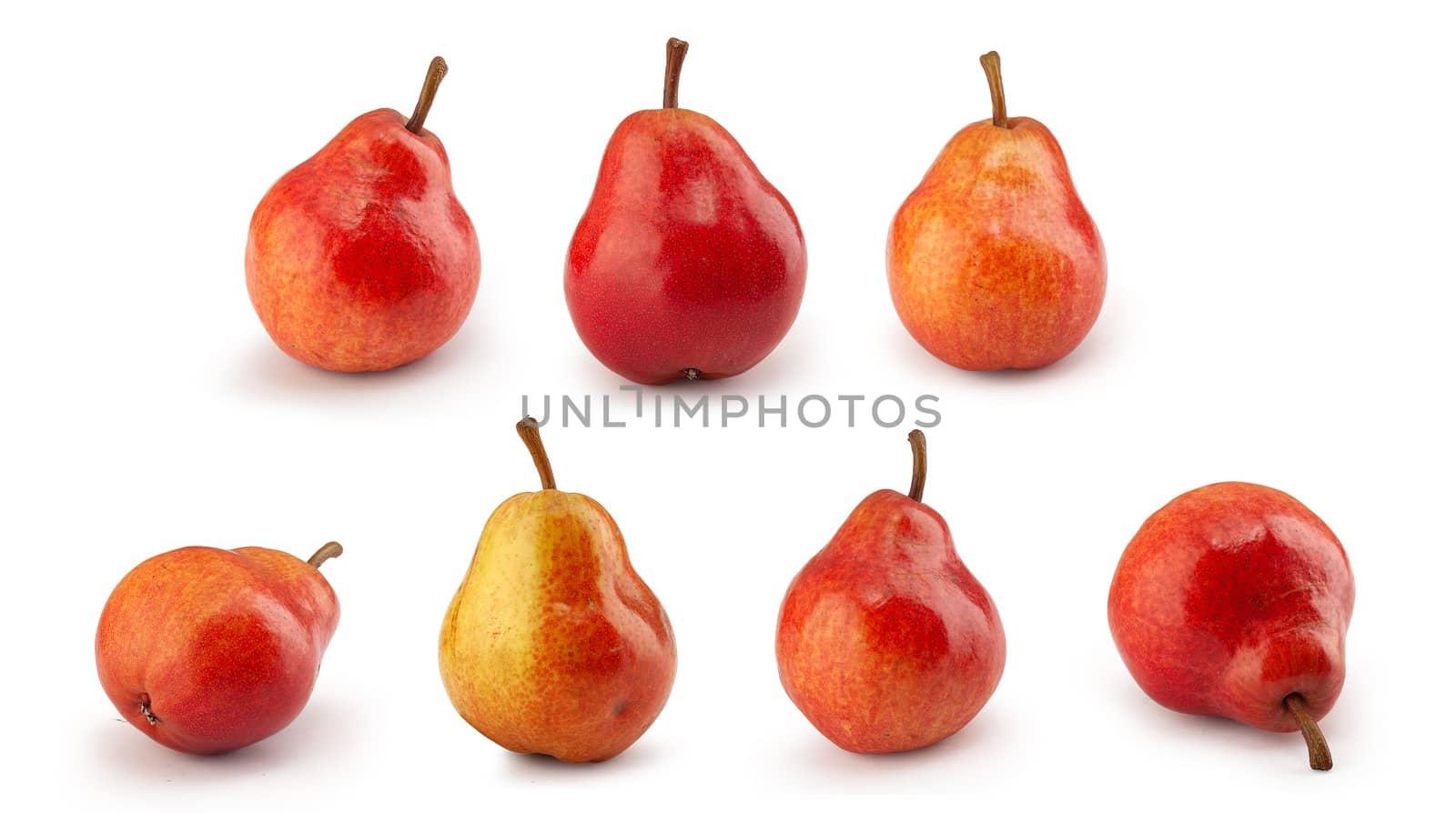 Assorted red pears on the white background