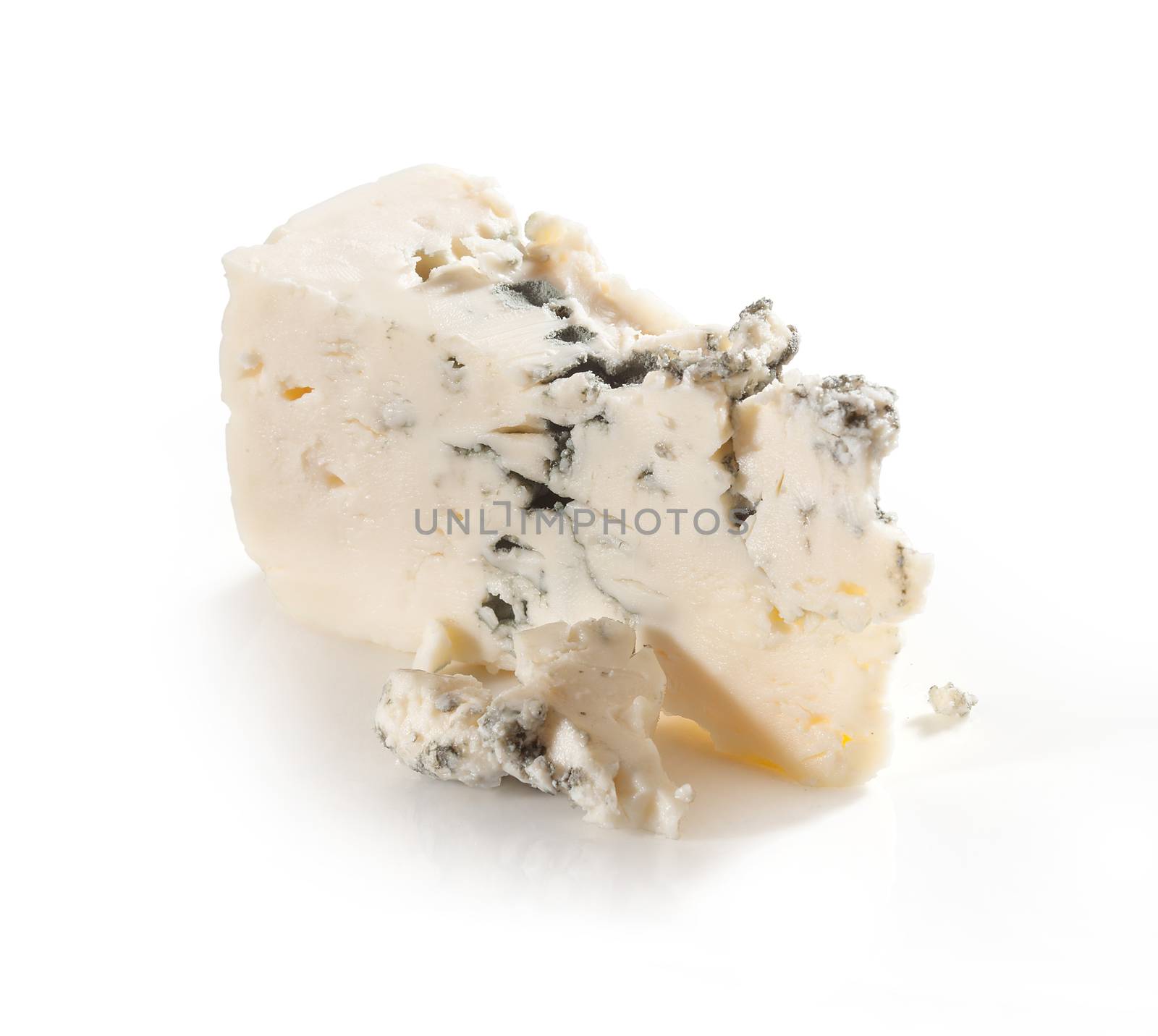 Isolated piece of blue cheese with crumbs