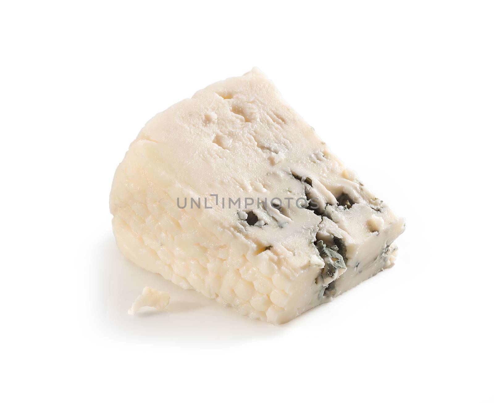 Piece of blue cheese on the white background