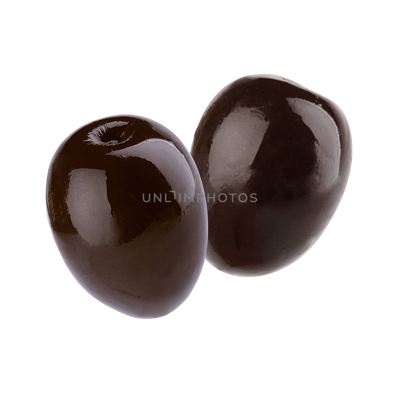 Isolated two black olives on the white background