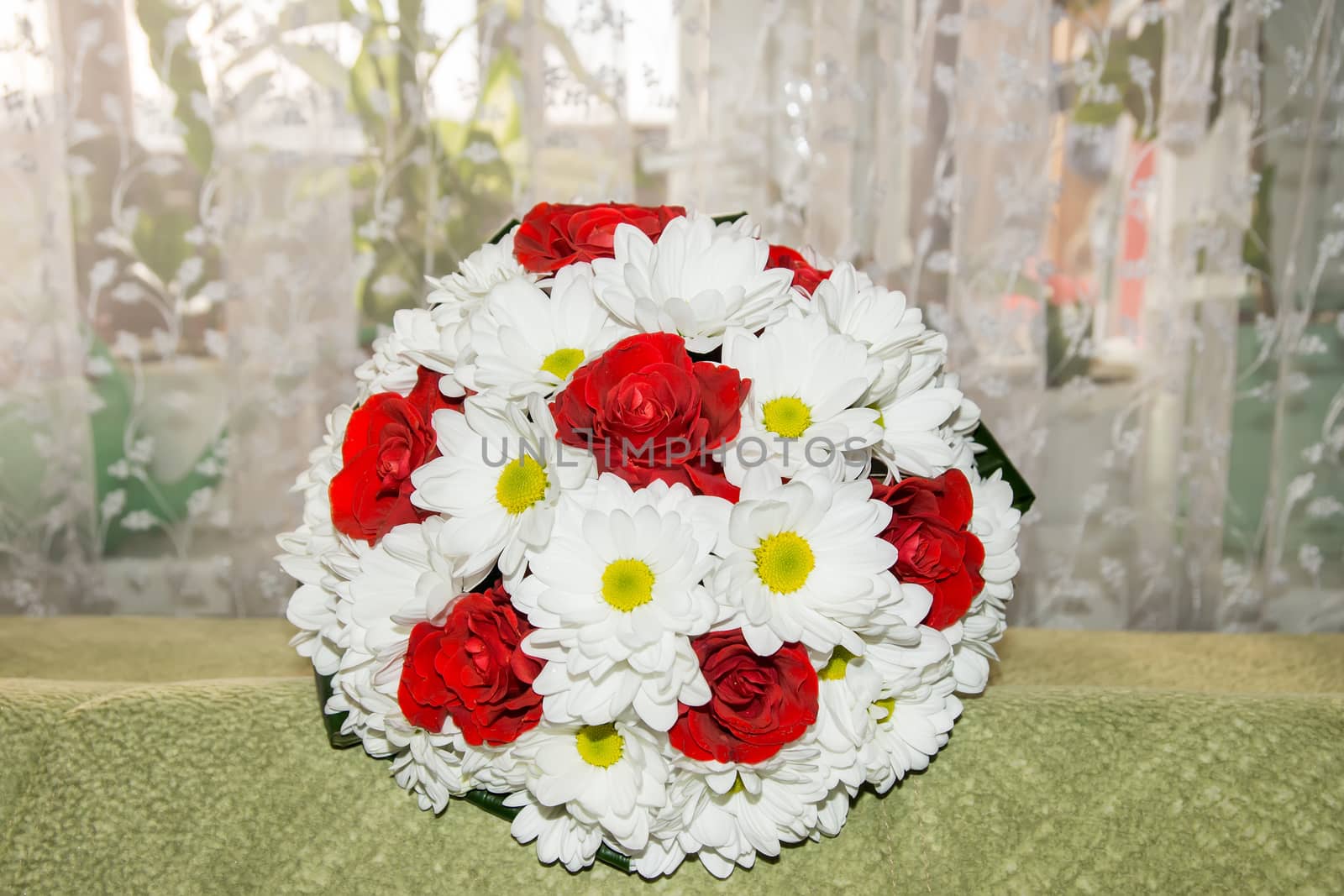 interesting white red bouquet of bride by Serhii_Voroshchuk