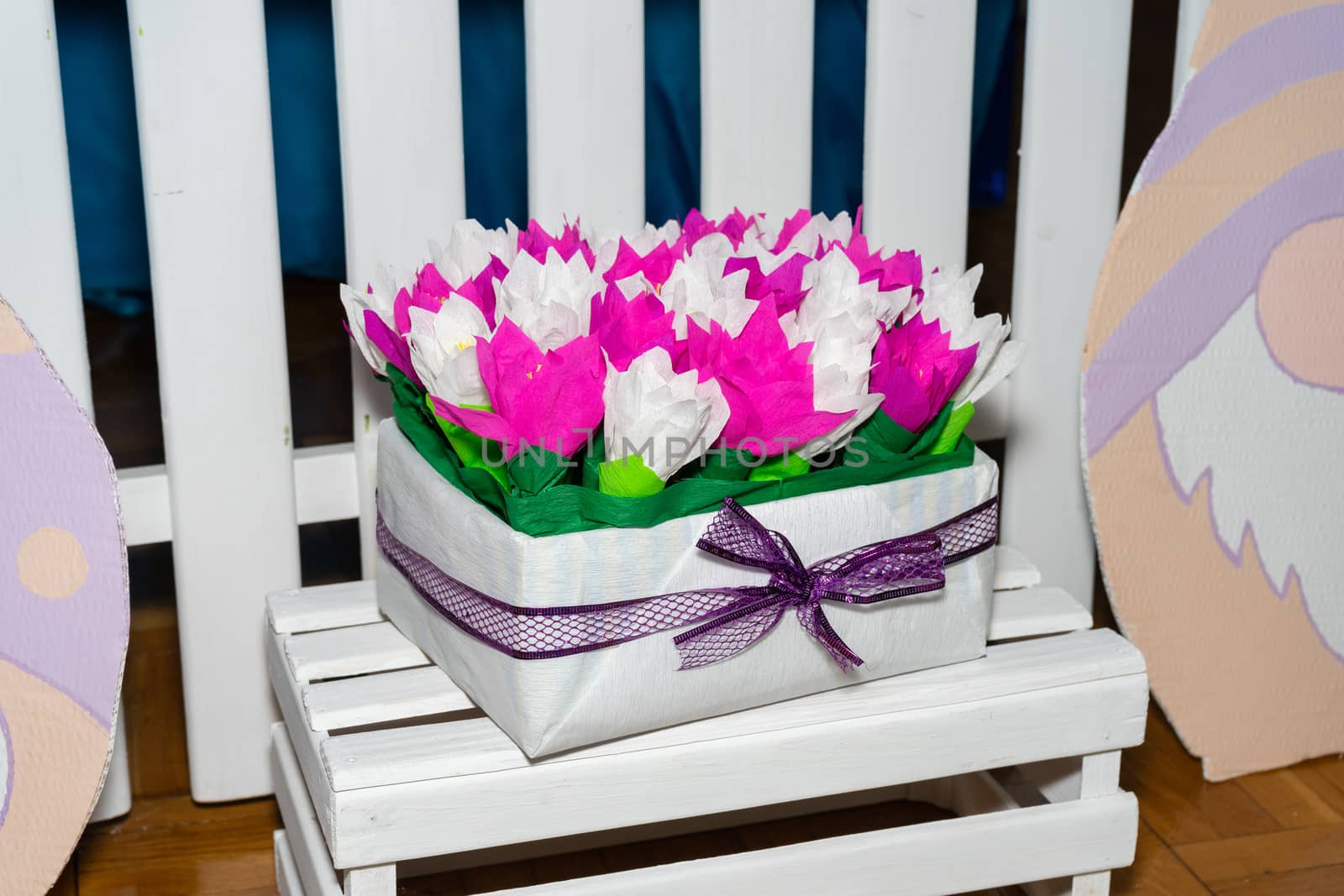 artificial multicolored flowers in a basket by Serhii_Voroshchuk