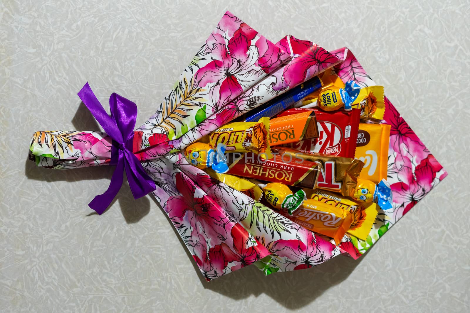 colorful bouquet of delicious candies and chocolates