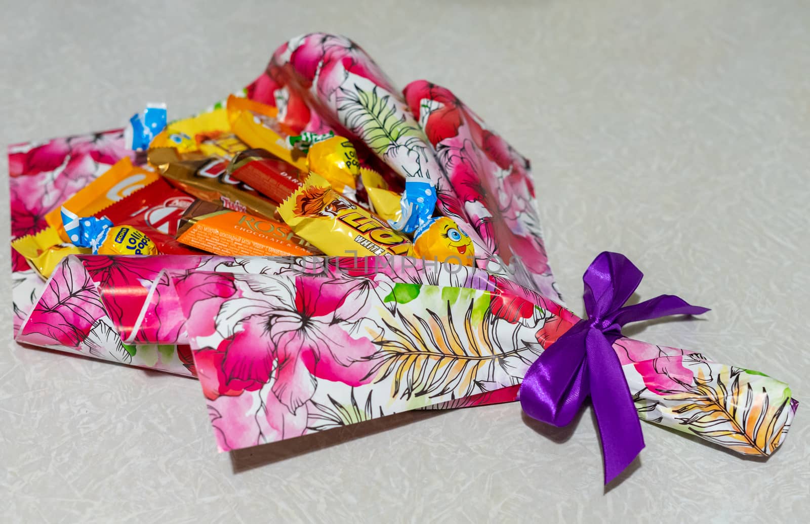 colorful bouquet of delicious candies and chocolates