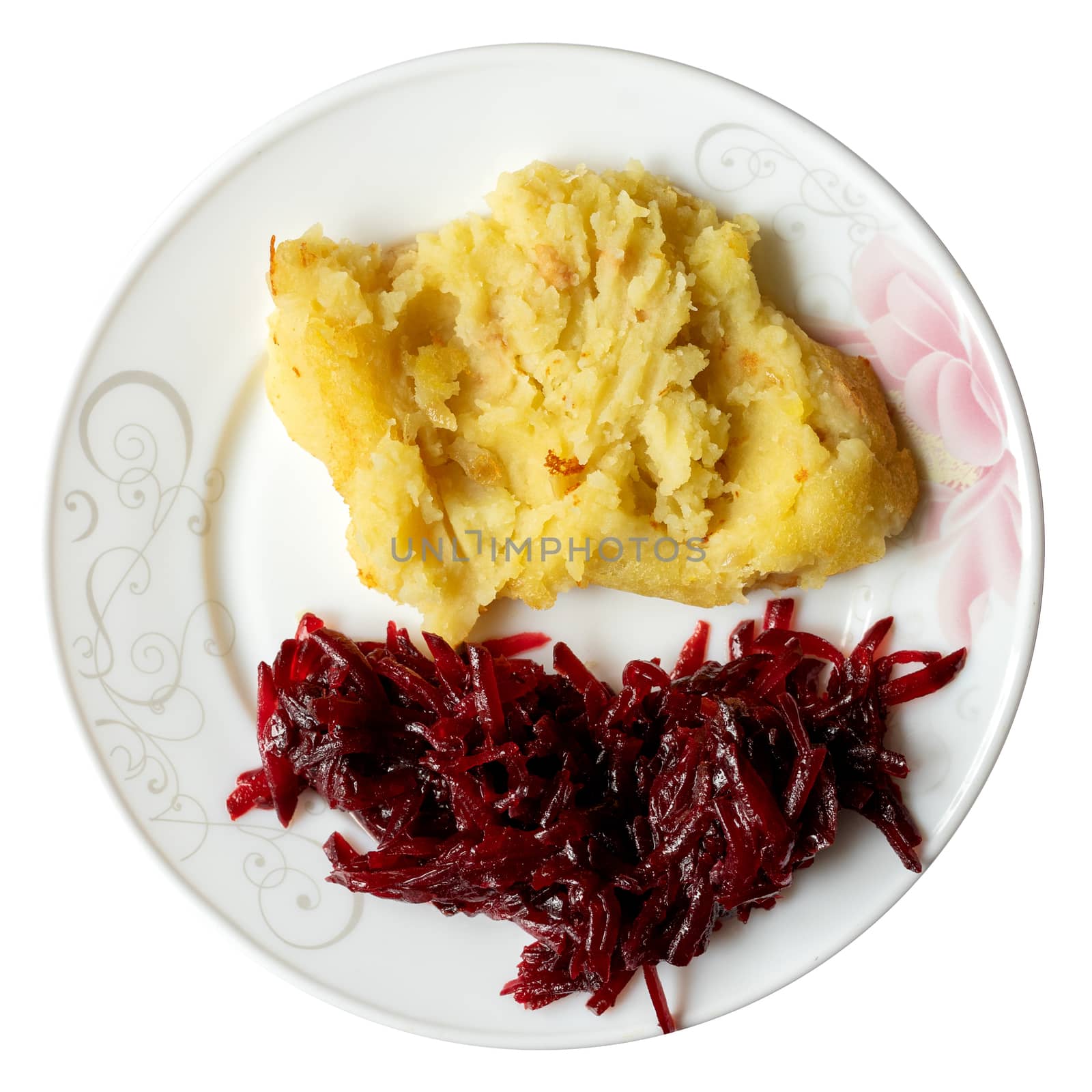diet food: boiled red beets and mashed potatoes by Serhii_Voroshchuk