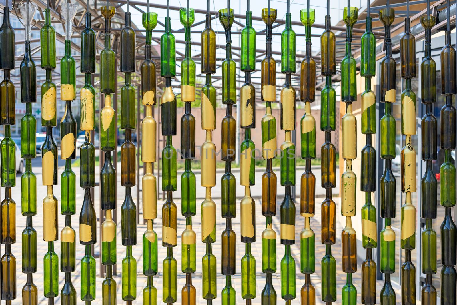 empty glass bottles as decor and second life for waste