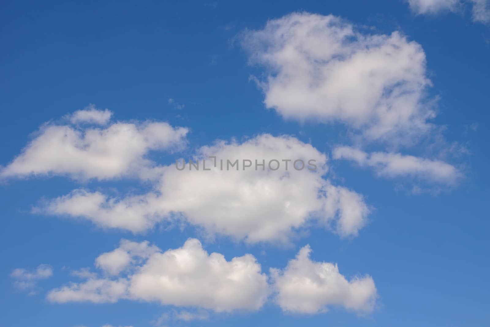 Bright blue sky with white clouds. Summer sunny day