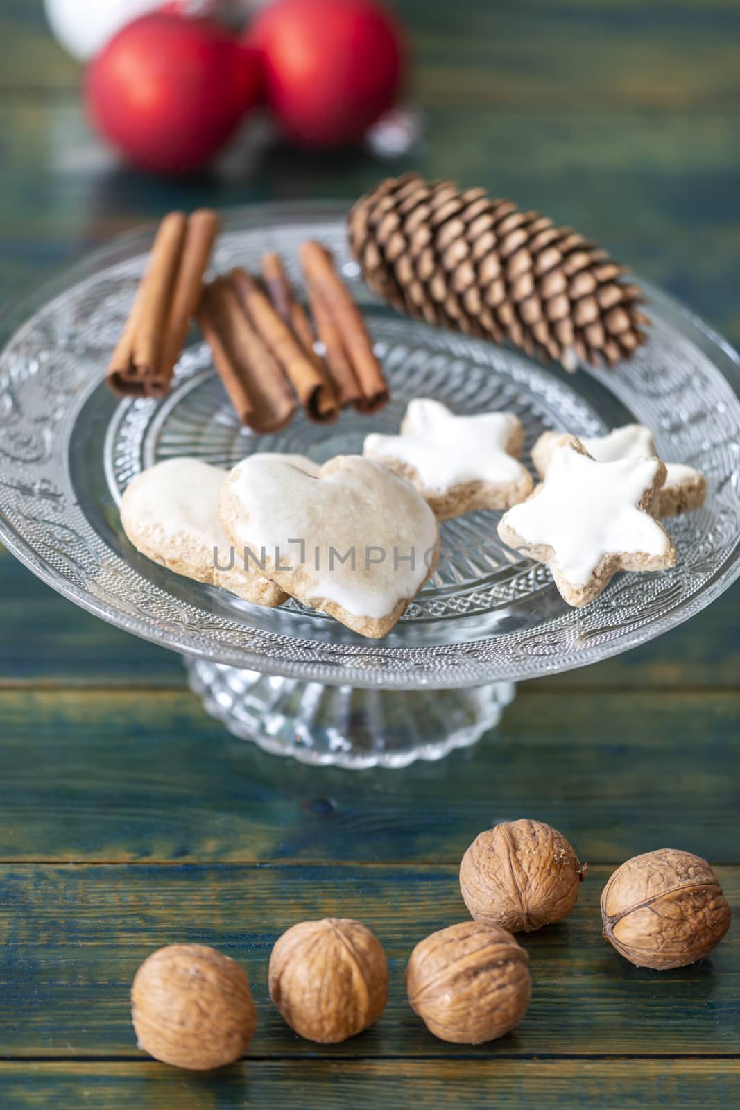 christmas cookies on green wood