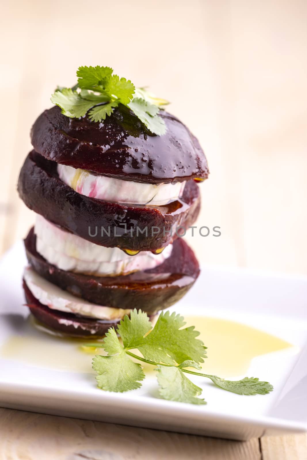 beetroot slices with goat cheese