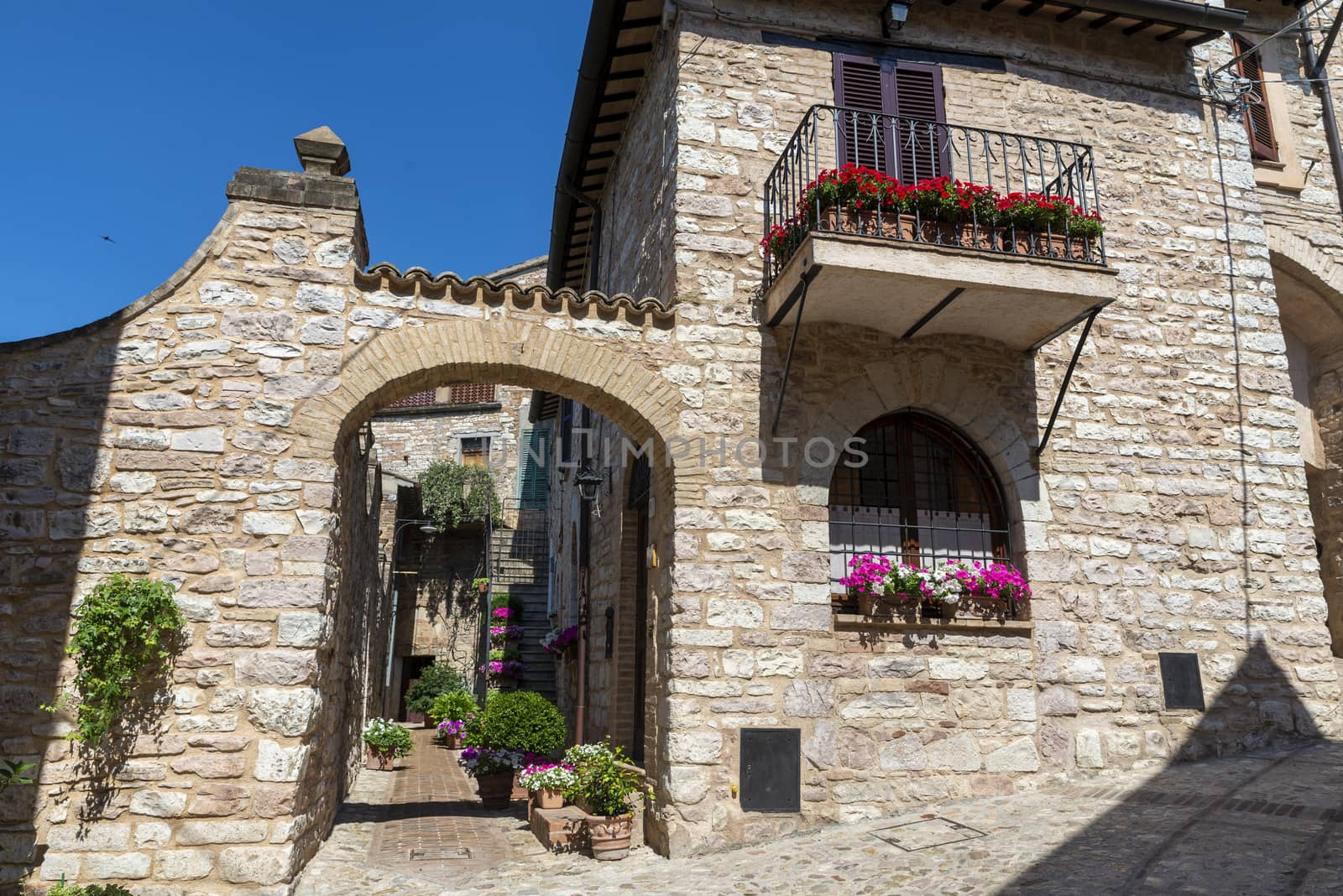 spello,italy june 27 2020:architecture in the alleys of the town of spello