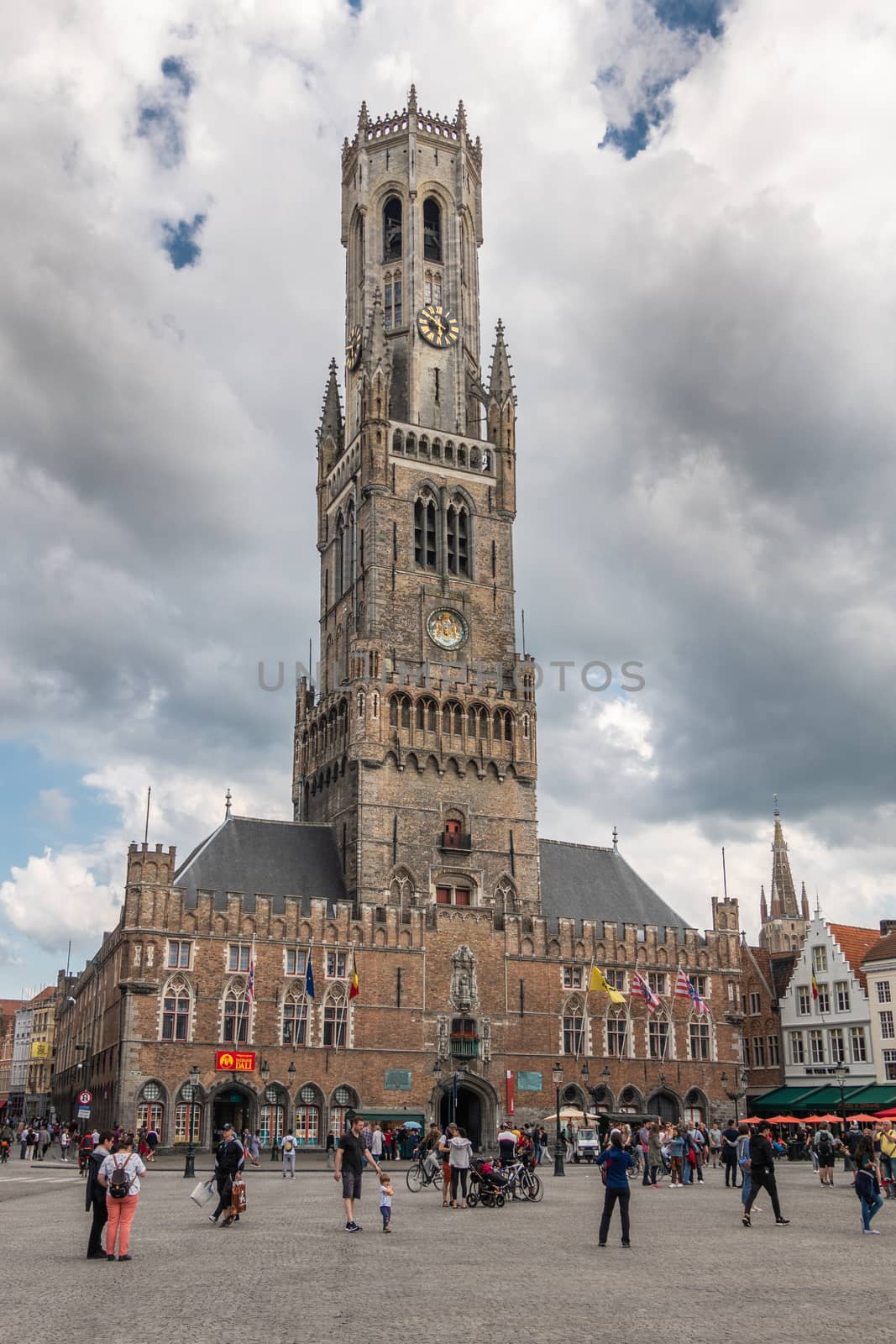 Belfry and part of Markt in Bruges, Flanders, Belgium. by Claudine