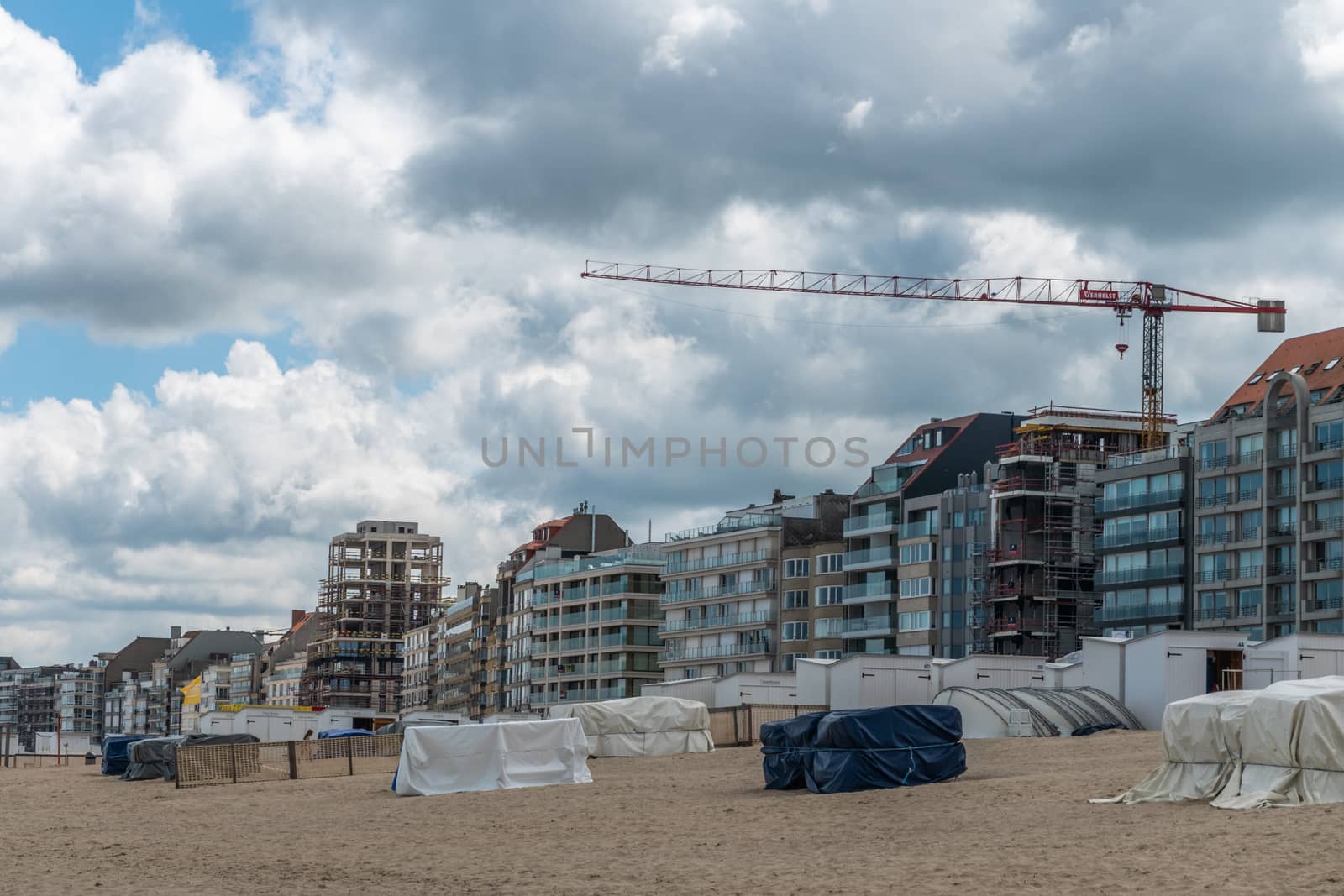 Row of highrise along beach in Zoute, Knokke-Heist, Belgium. by Claudine