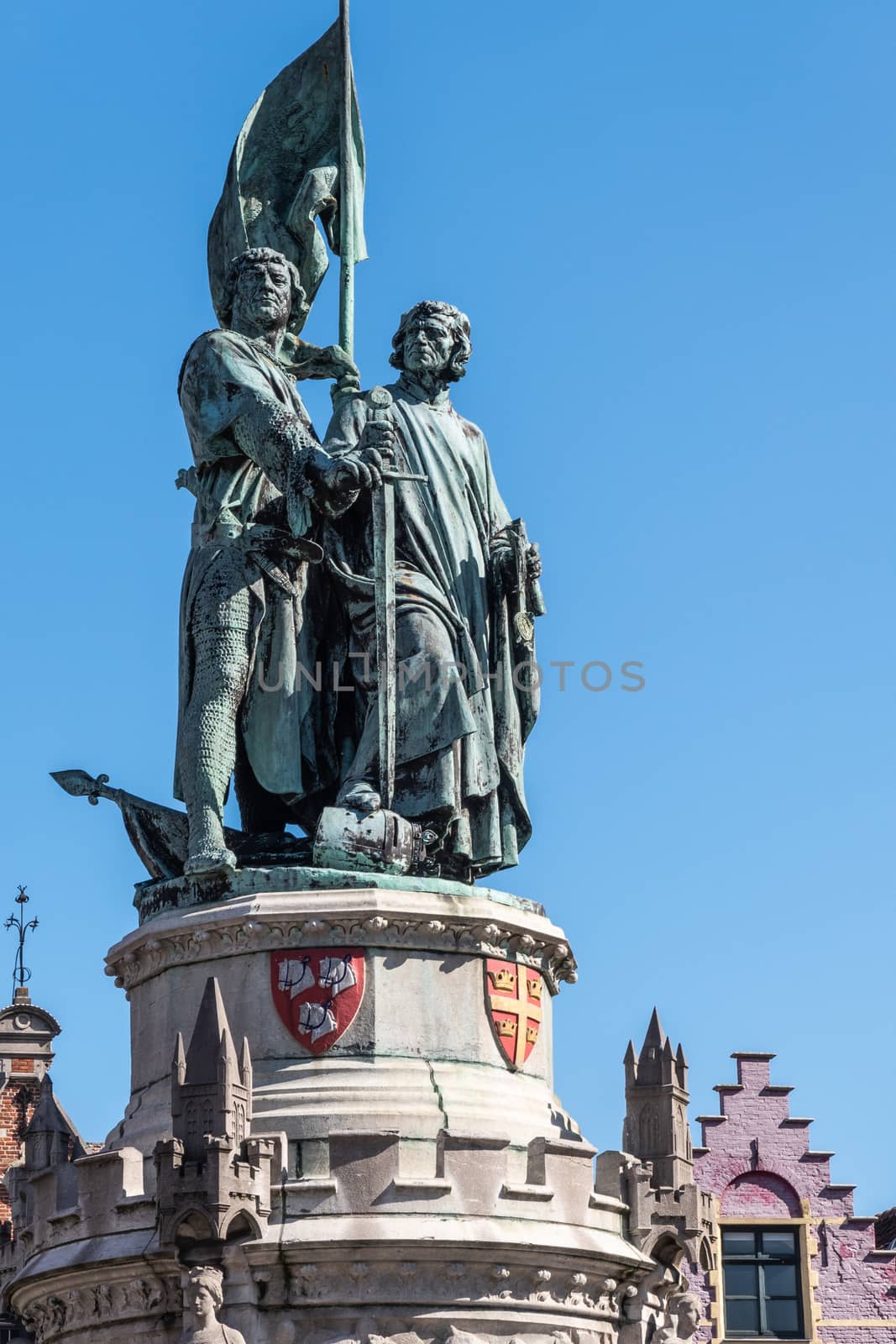 Jan Breydel and Pieter De Coninck statue in Bruges, Flanders, Be by Claudine
