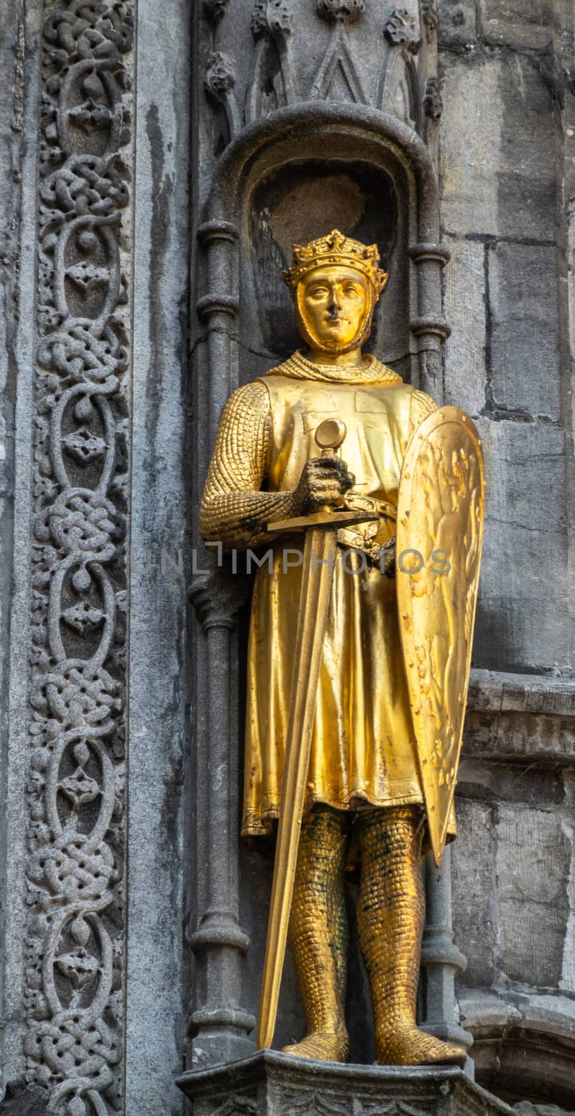 Detail of Basilica of the Holy Blood facade in Bruges, Flanders, by Claudine