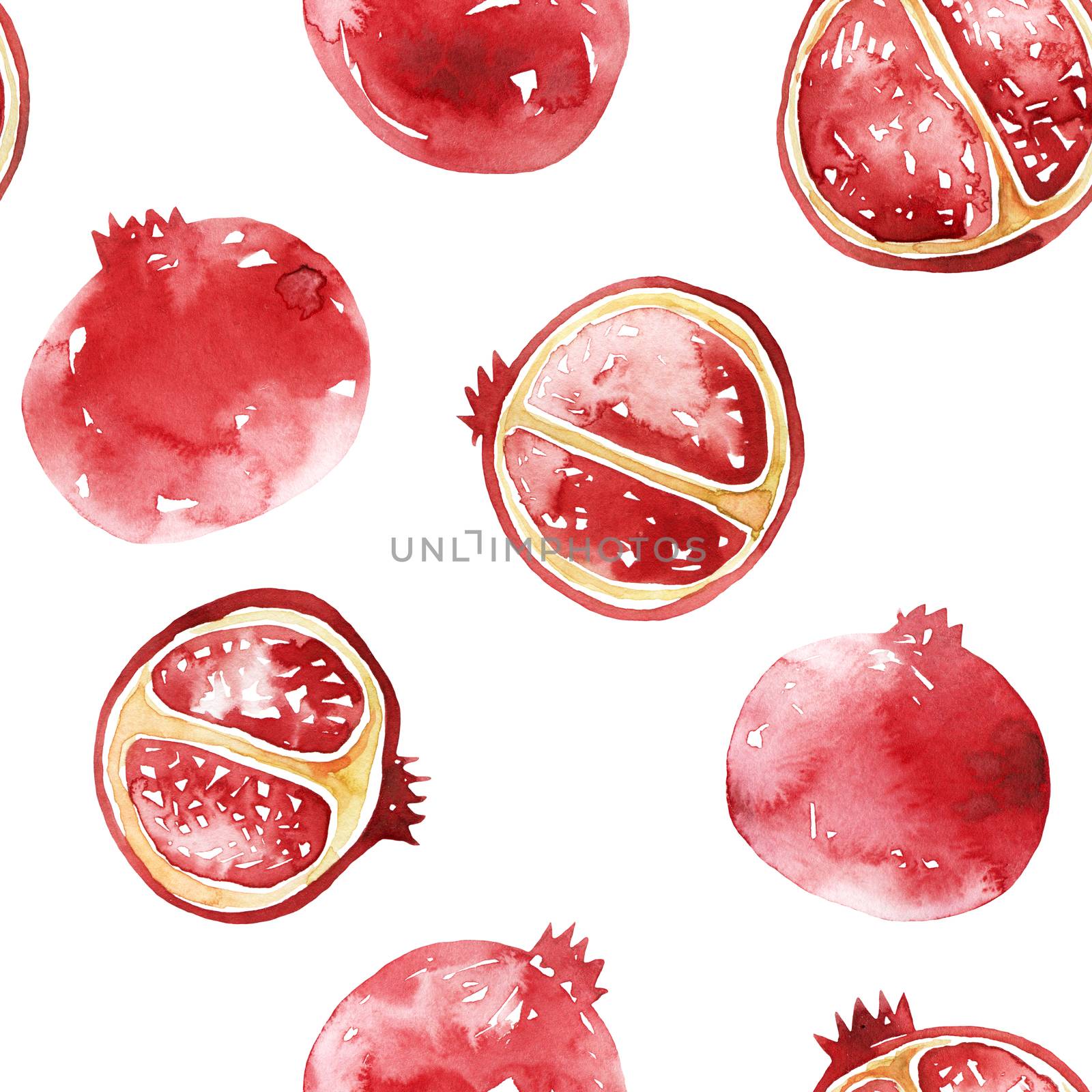 Watercolor illustration of red garnets. Seamless pattern.