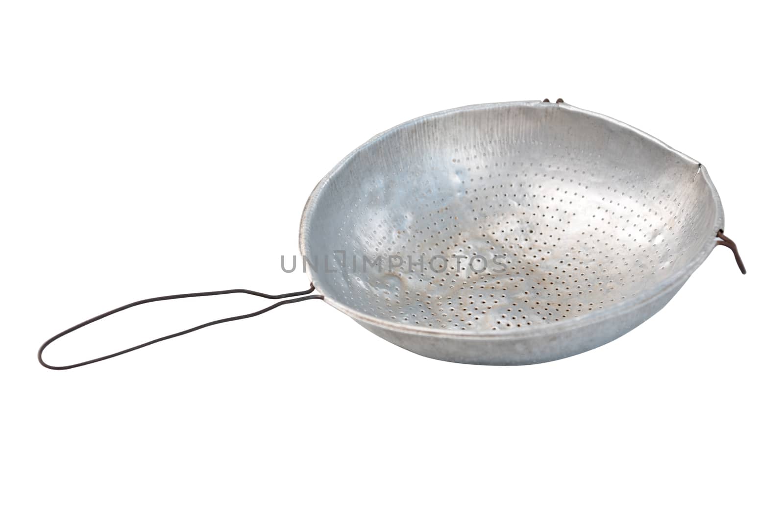 old colander isolated on white background