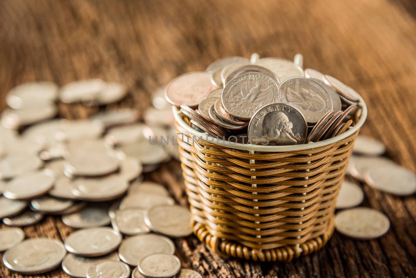 dollars money coin in basket