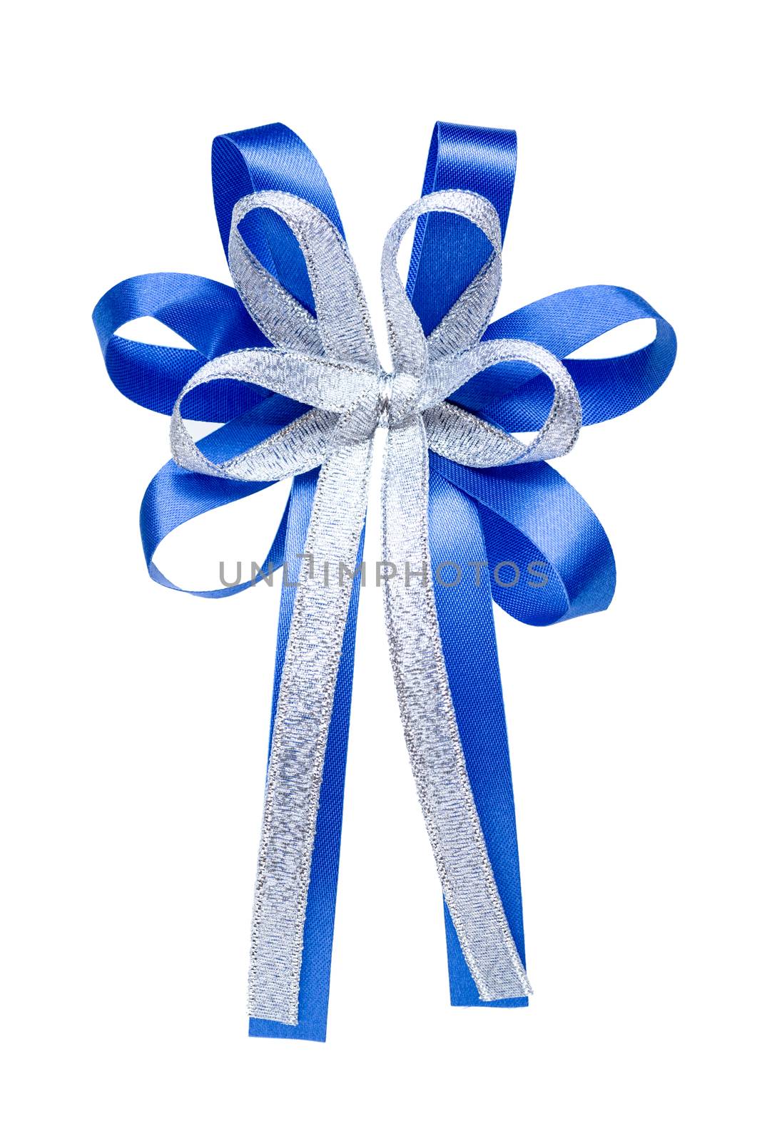 white blue giftbox bow isolated on white background