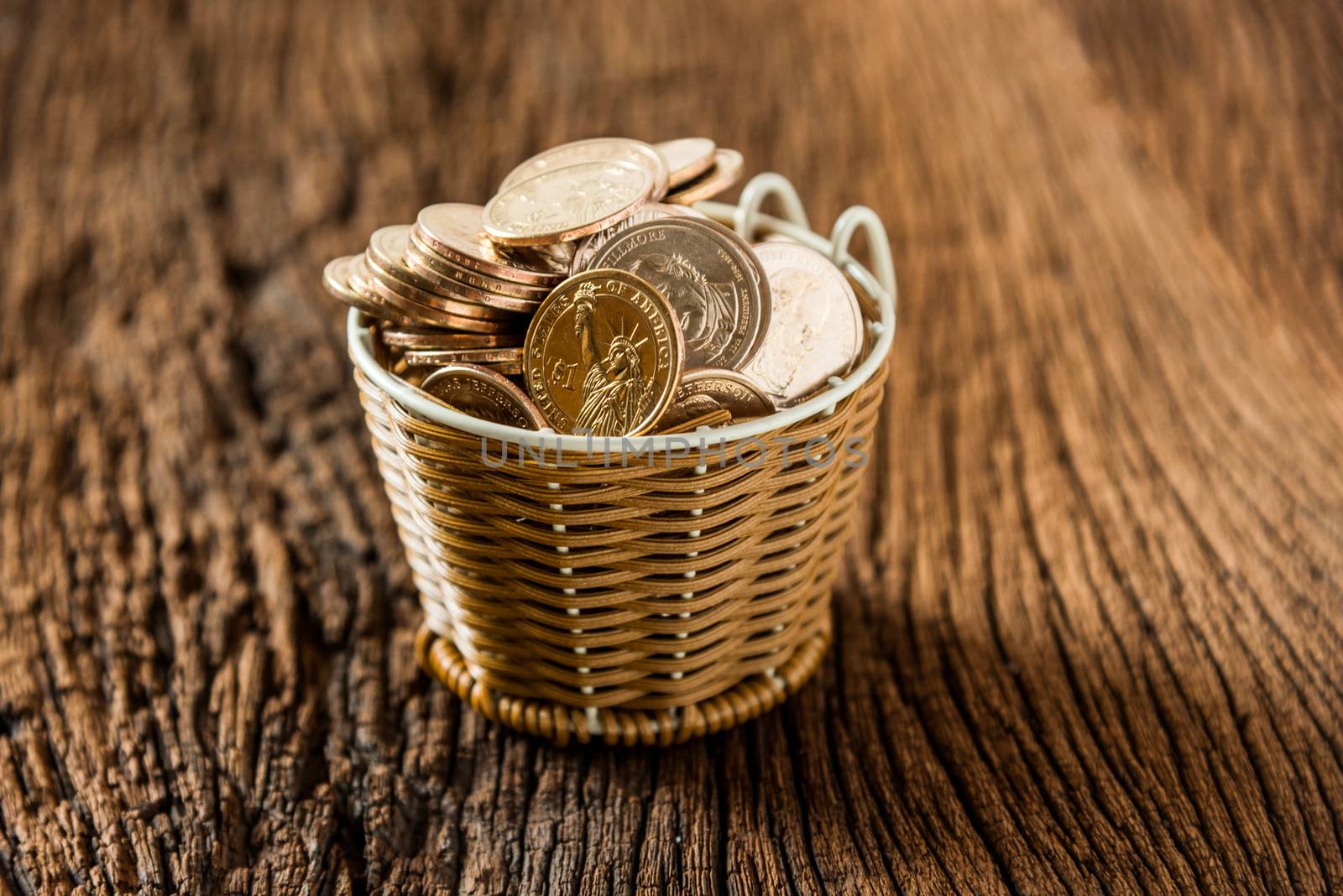 dollars money coin in basket