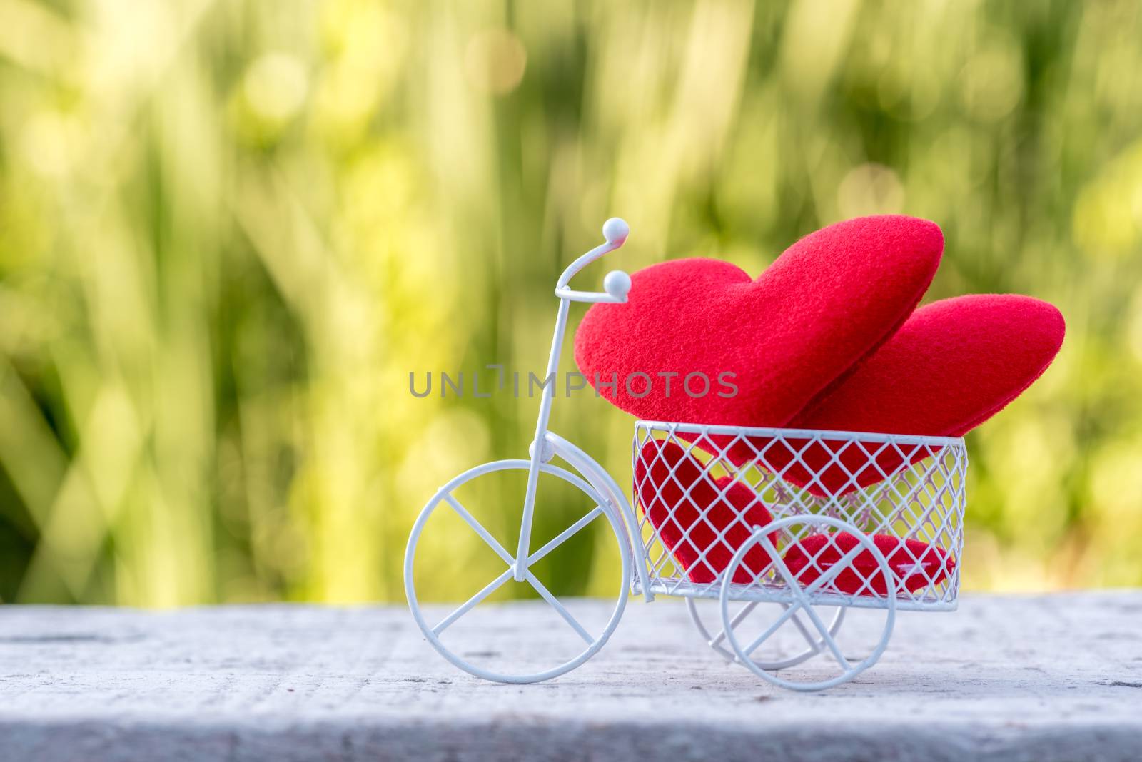 couple of red heart in fancy white bicycle for valentine day