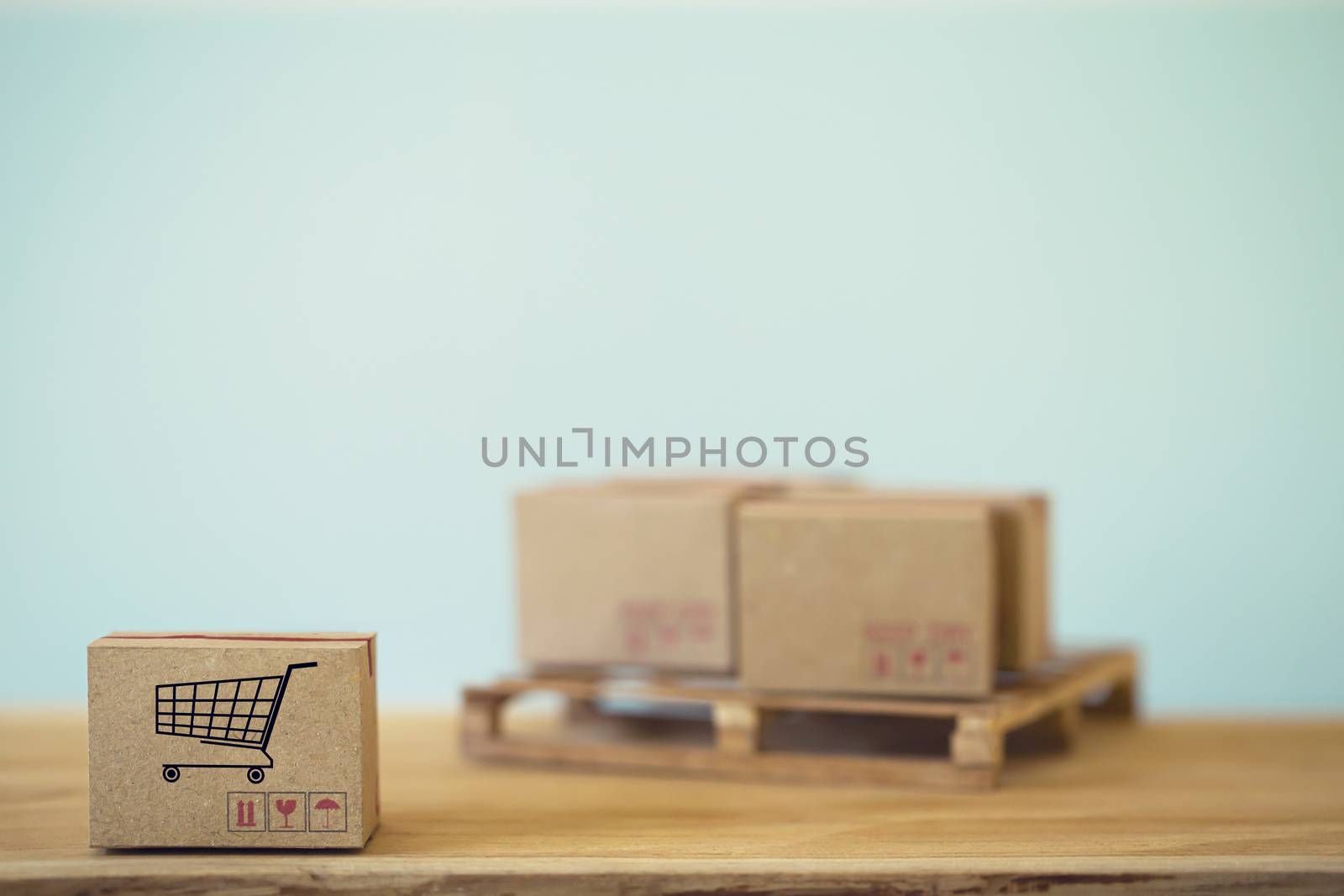 E- commerce and online shopping concept : Cardboard boxes for packing of goods with icon. Transportation, logistics, global shipping, international freight, overseas trade, regional, go to worldwide