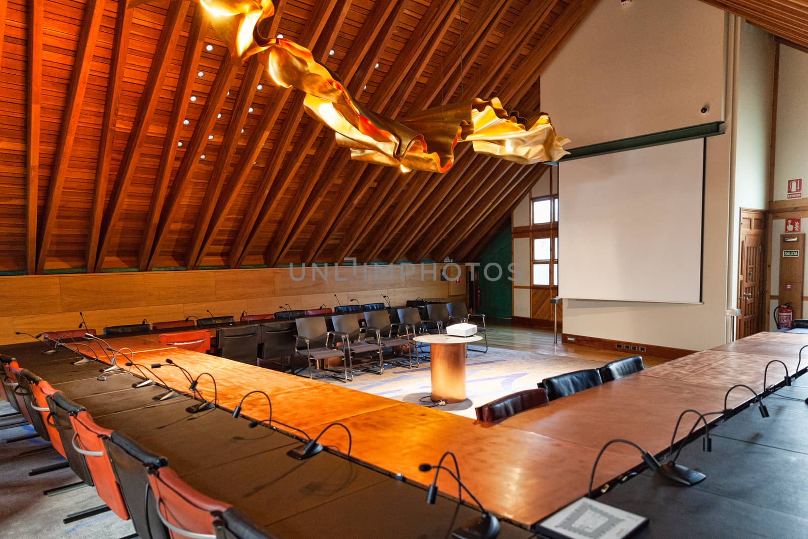 Leon, Spain - 9 December 2019: Attic conference hall in Casa Botines