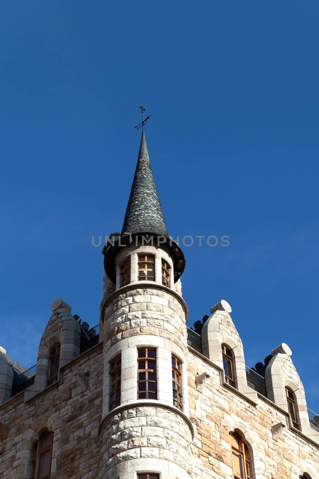 Leon, Spain - 9 December 2019: Tower of Casa Botines during the day