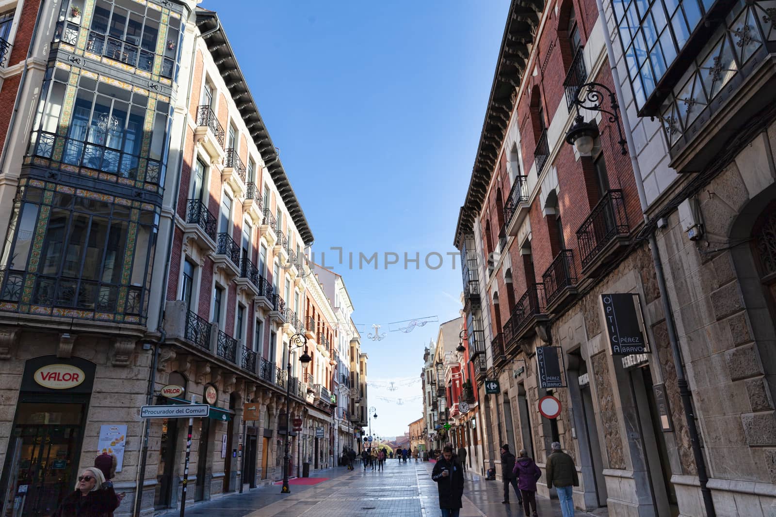Leon, Spain - 10 December 2019: Calle Ancha (Ancha street), main shopping street in Leon