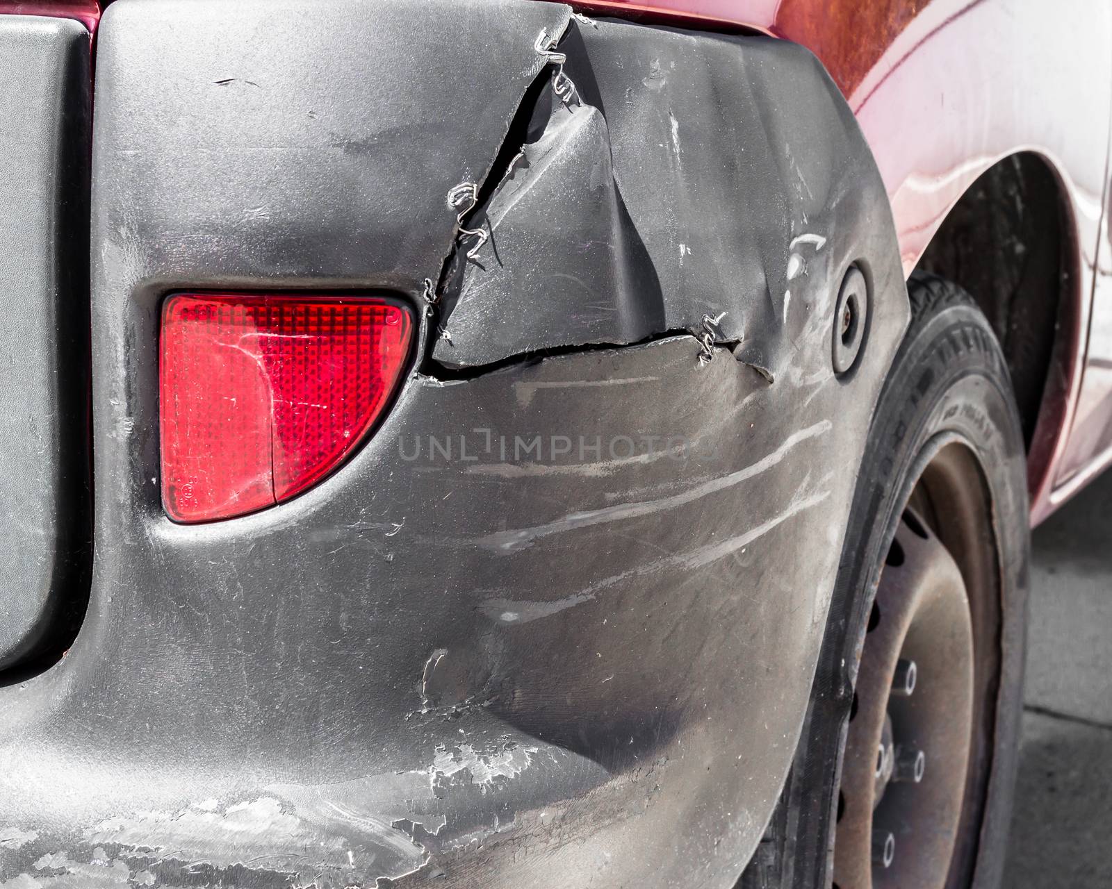 Close up of a car scratched in accident