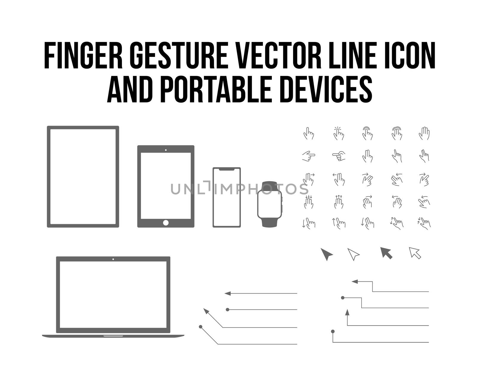 The vector finger gesture touch and mobile, tablet, laptop, desktop computer flat gadget icon set
