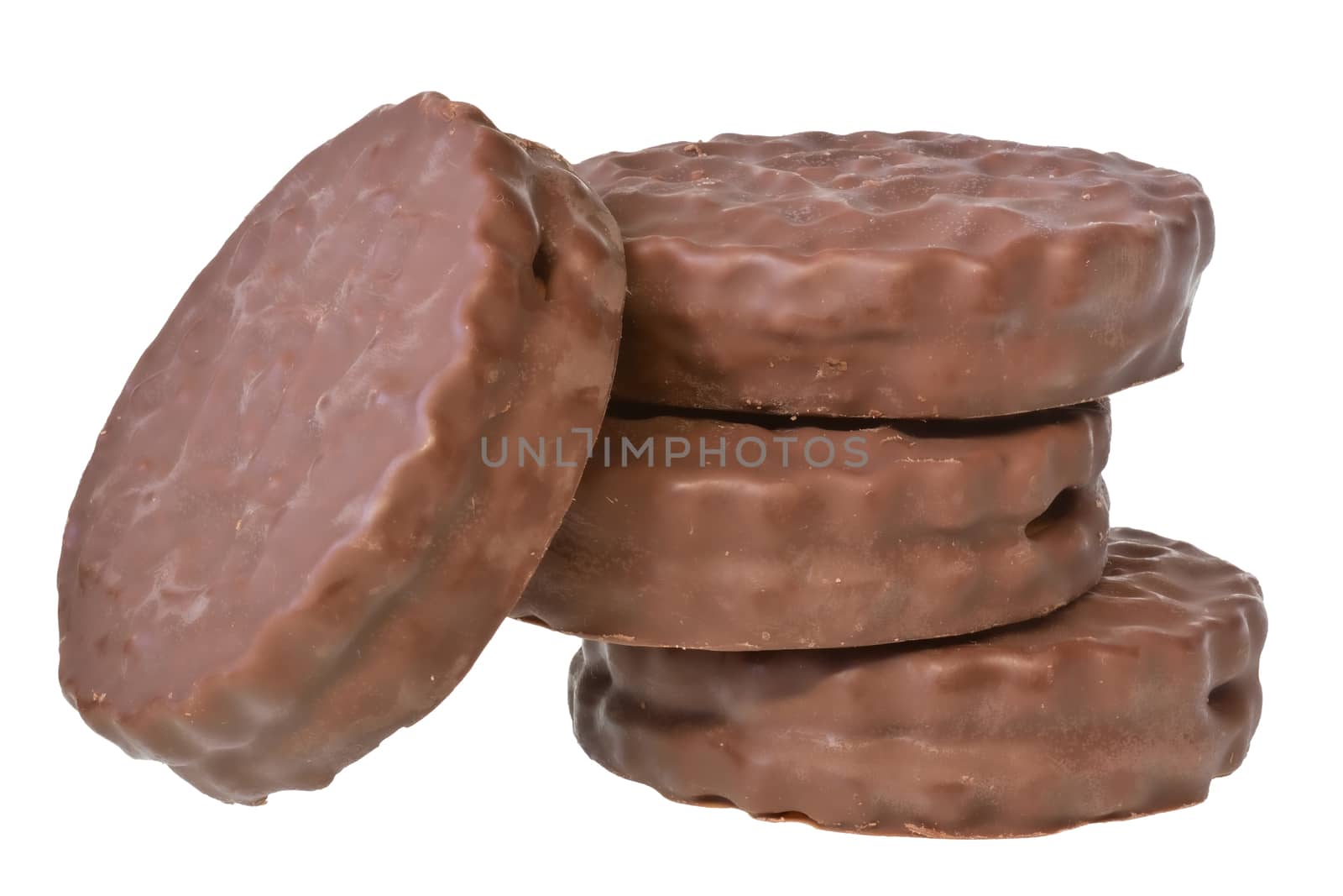 Shortbread cookie sandwich in chocolate icing isolated on a white background.