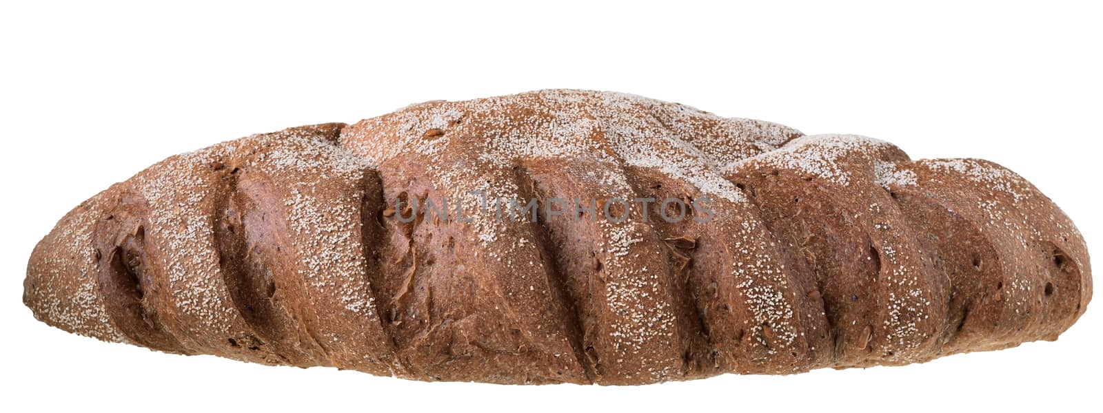 Fresh brown grain bread isolated on a white background.