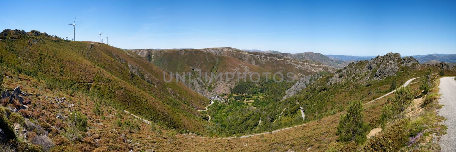 Aldeia da Pena in Arouca Serra da Freita panorama with wind turbines, Portugal by Luispinaphotography