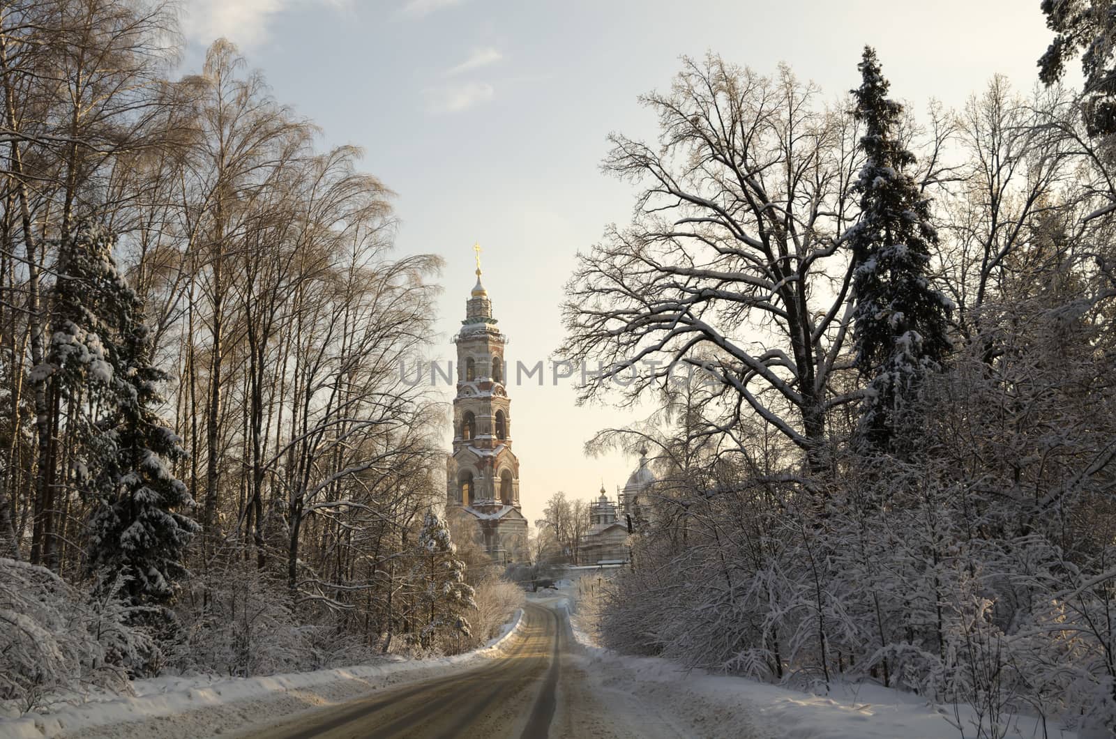 Winter view of the Russian ancient bell tower by nemo269