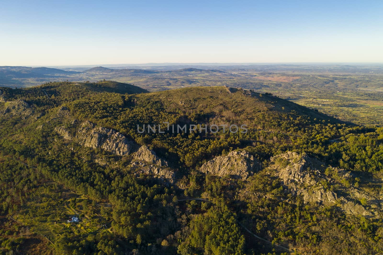 Landscape drone aerial view of Serra de Sao Mamede in Castelo de Vide, Portugal