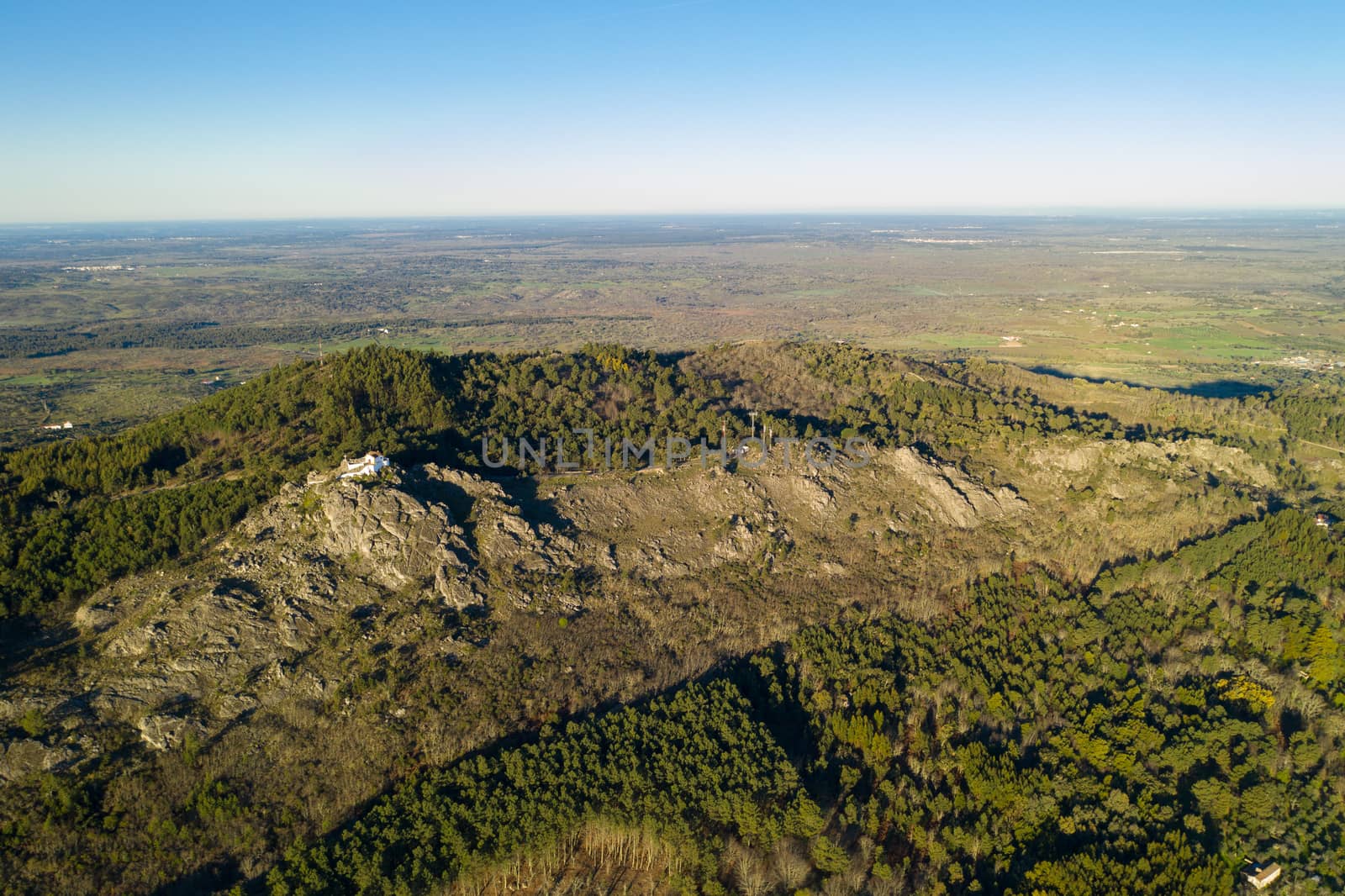 Landscape drone aerial view of Serra de Sao Mamede in Castelo de Vide, Portugal by Luispinaphotography