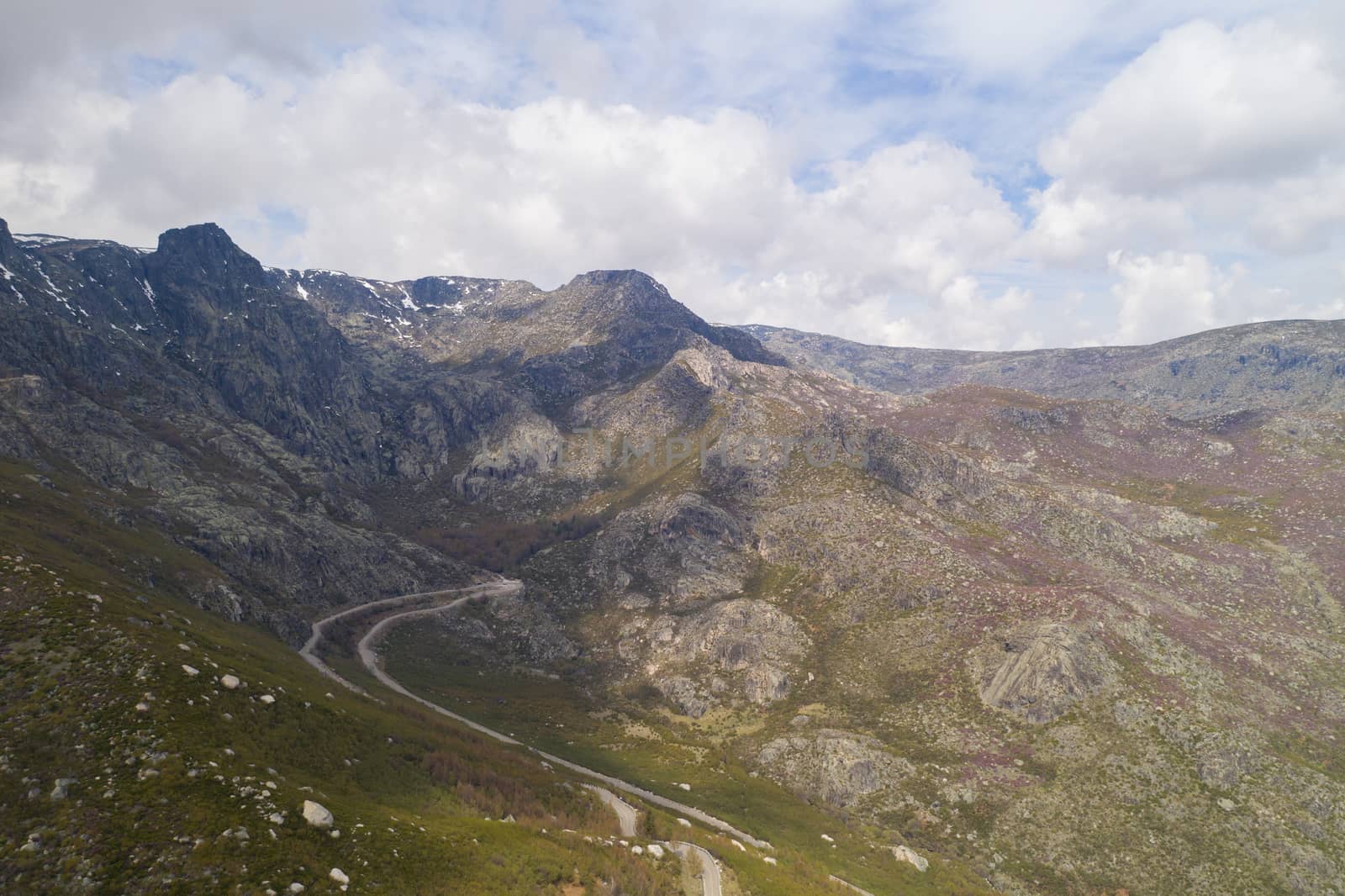 Aerial drone view landscape of Vale Glaciar do Zezere valley in Serra Estrela, Portugal by Luispinaphotography