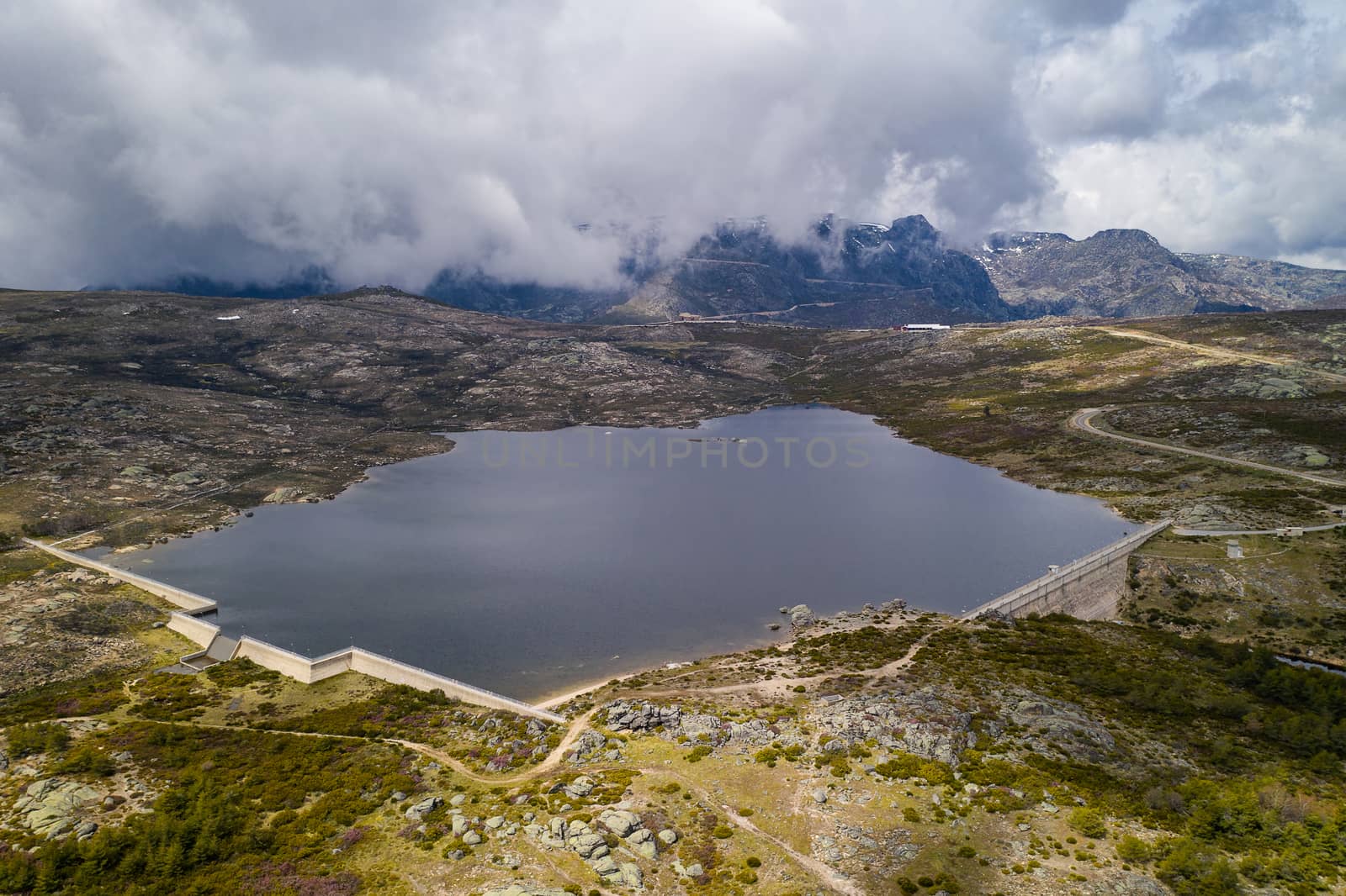 Aerial drone view of Lagoa do Viriato in Serra da Estrela, Portugal by Luispinaphotography