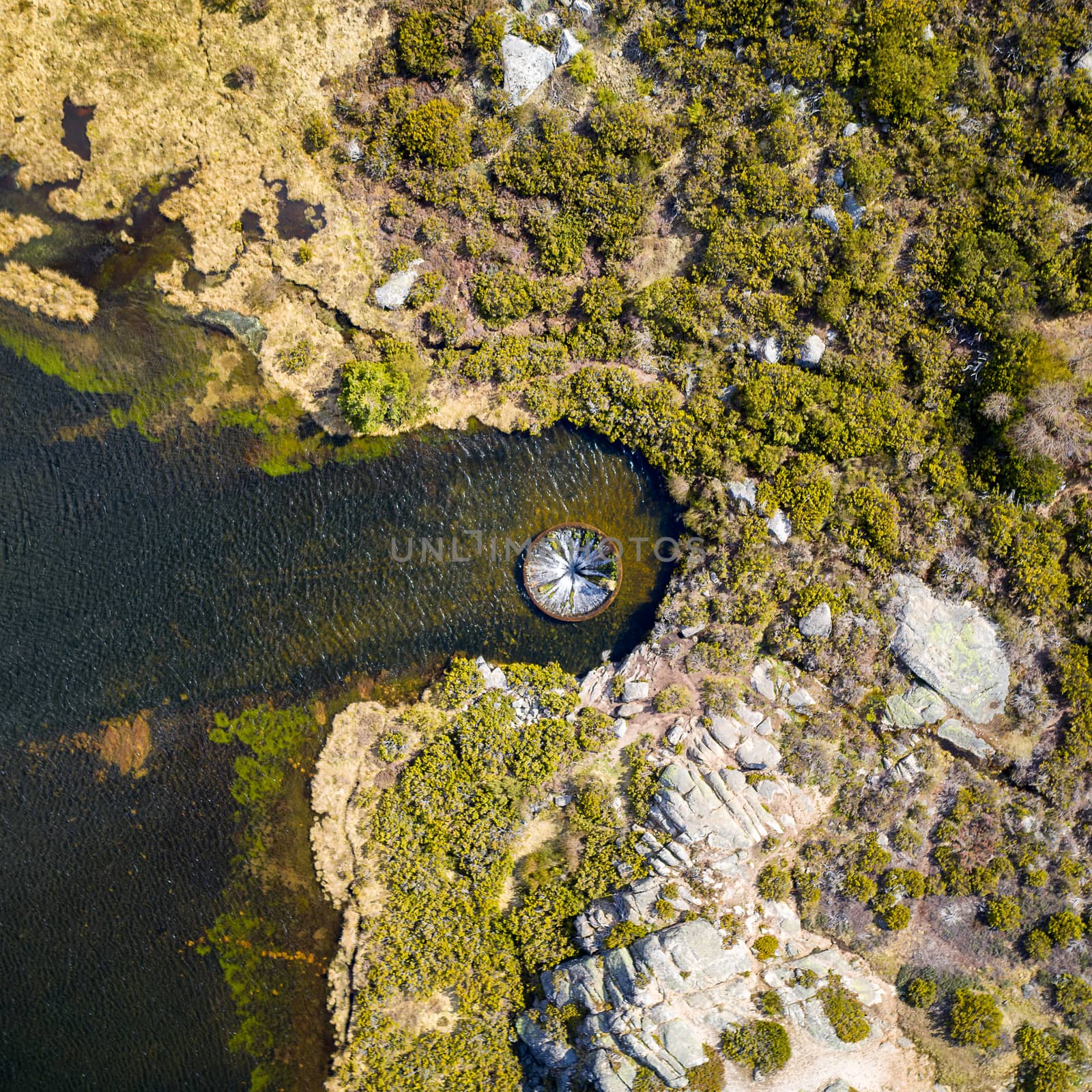 Drone aerial top view of landscape in Covao dos Conchos in Serra da Estrela, Portugal by Luispinaphotography