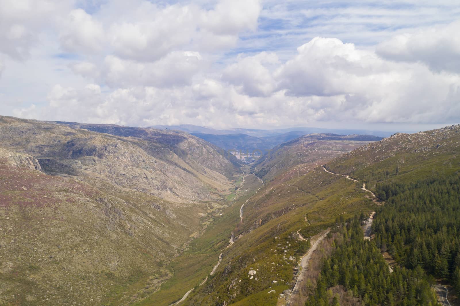 Aerial drone view landscape of Vale Glaciar do Zezere valley in Serra Estrela, Portugal by Luispinaphotography