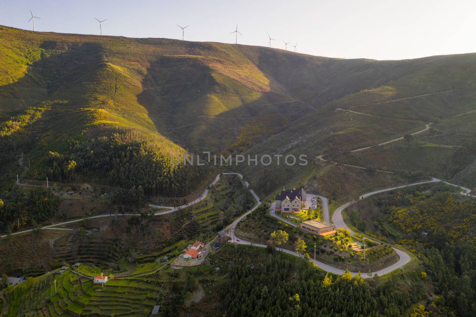 Piodao landscape beautiful house aerial drone view of schist shale village in Serra da Estrela, Portugal by Luispinaphotography