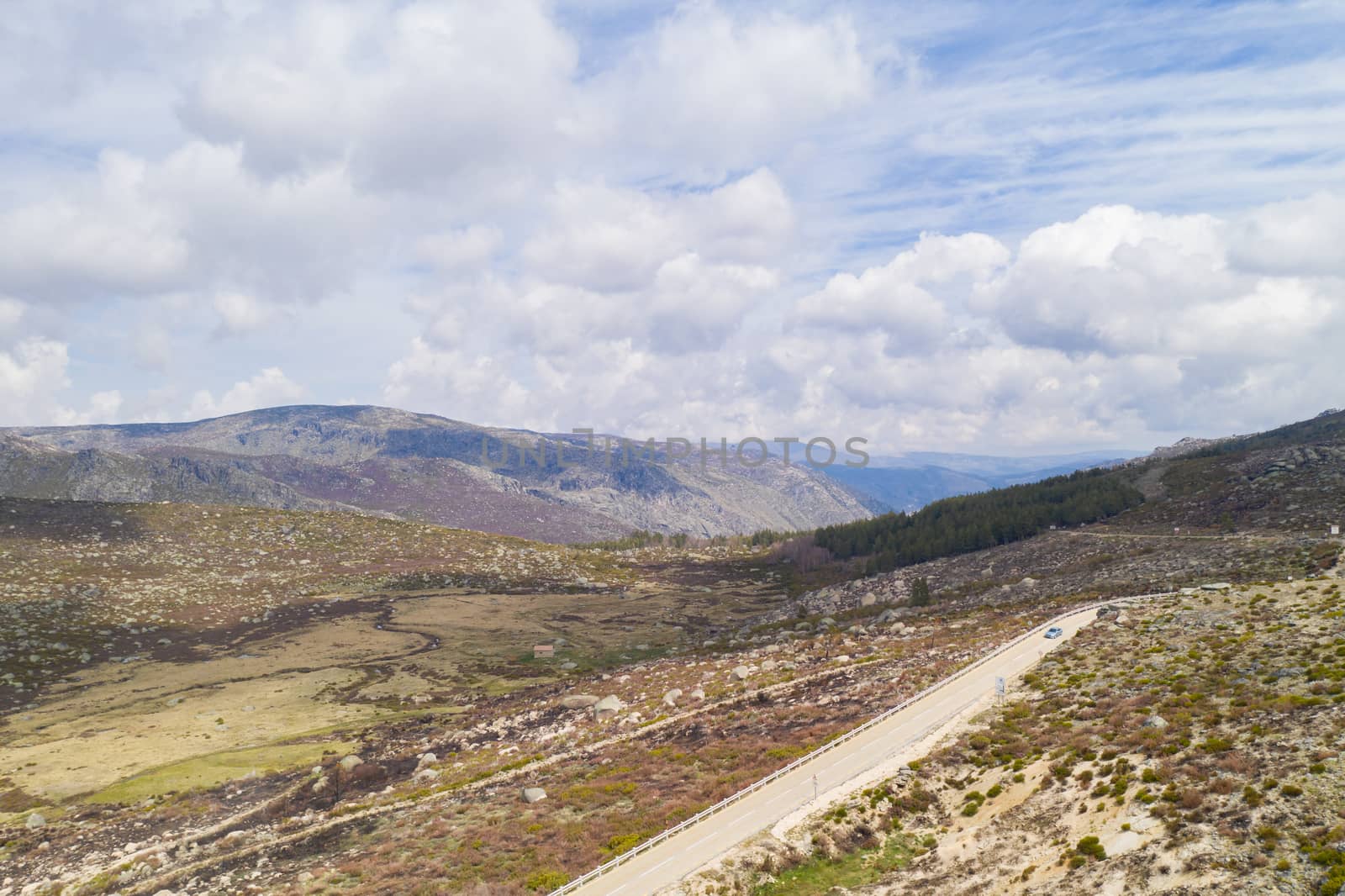 Aerial drone view landscape of Vale Glaciar do Zezere valley in Serra Estrela, Portugal