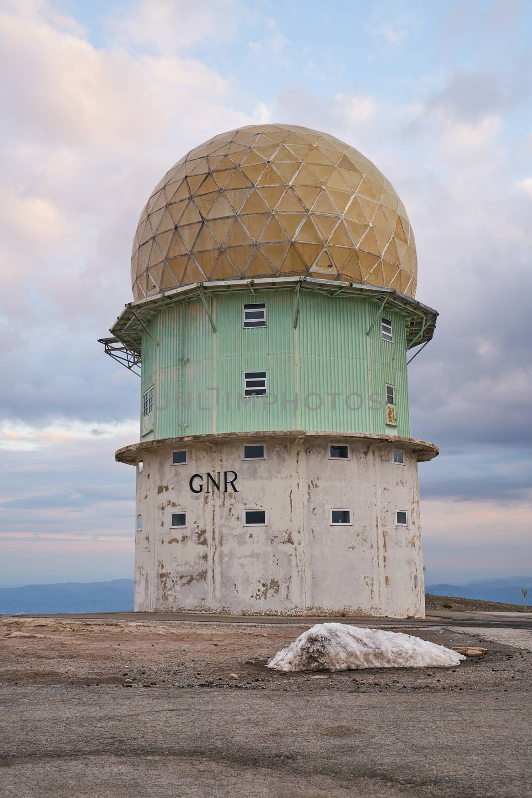 Torre tower highest point of Serra da Estrela in Portugal at sunset, in Portugal