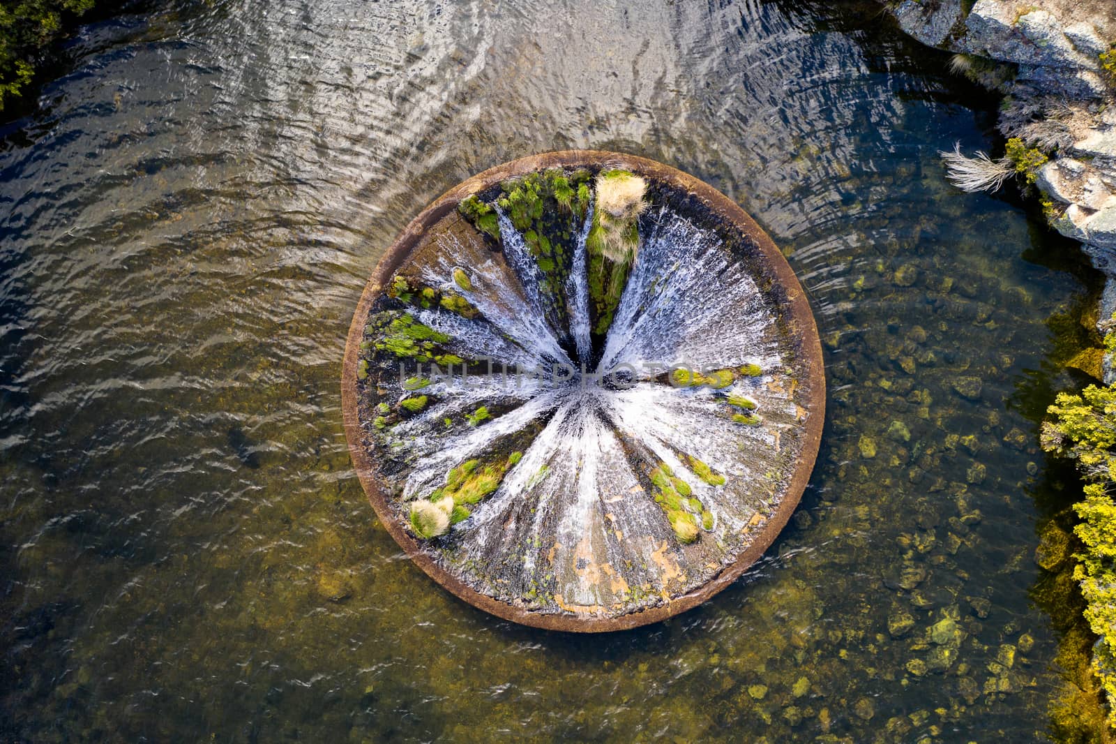 Drone aerial top view of landscape in Covao dos Conchos in Serra da Estrela, Portugal by Luispinaphotography