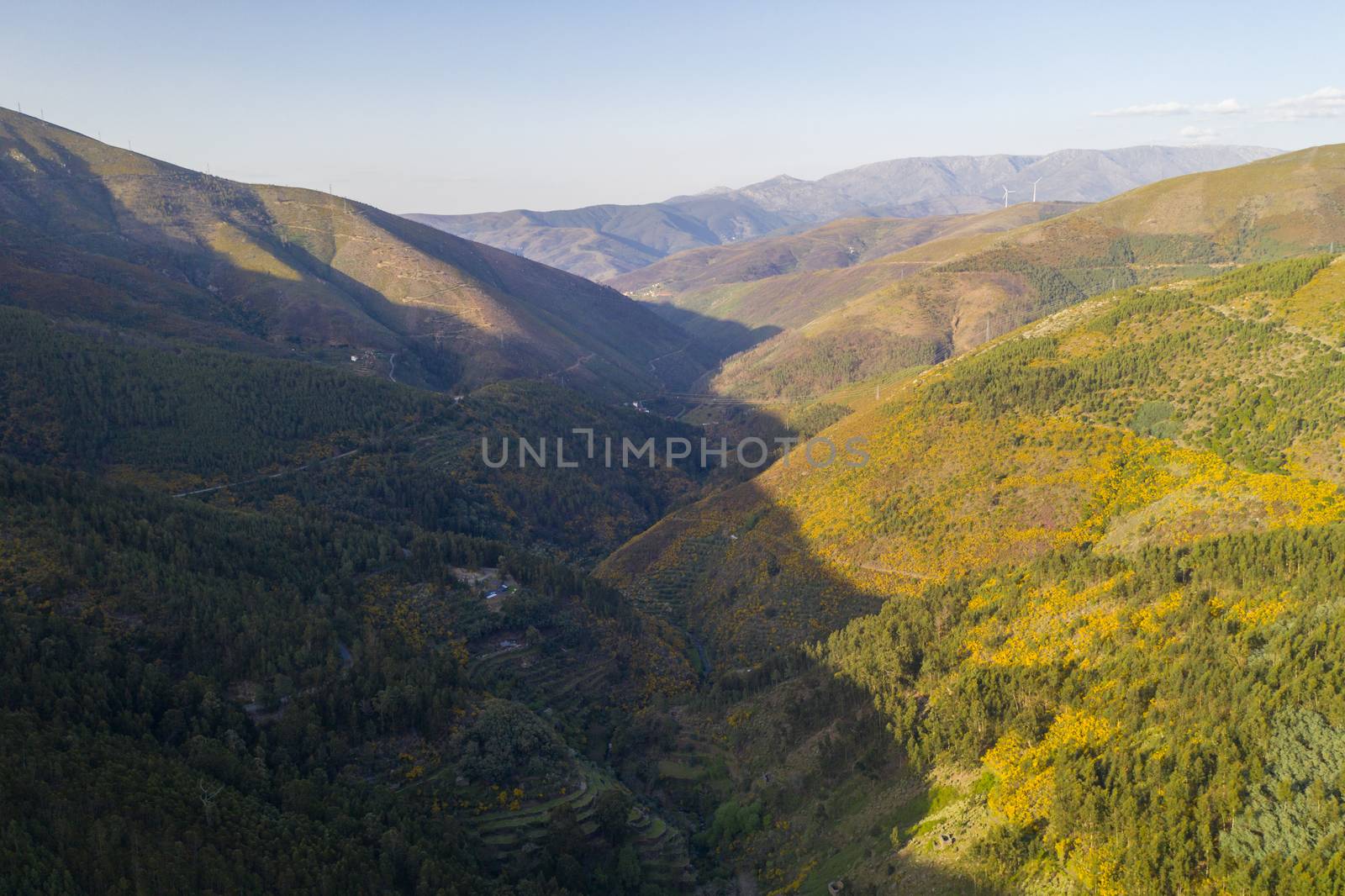 Mountain nature landscape aerial drone view in Piodao schist shale village in Serra da Estrela, Portugal by Luispinaphotography