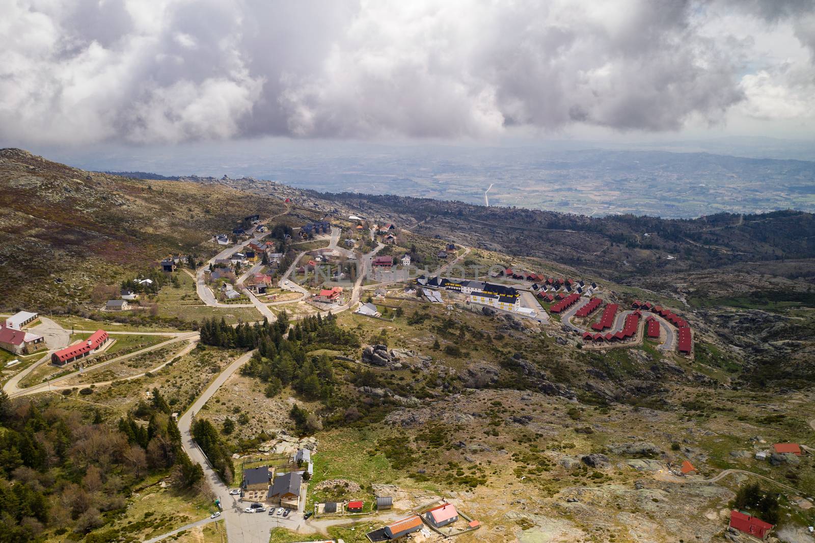 Penhas da Saude landscape aerial drone view in Serra da Estrela, in Portugal